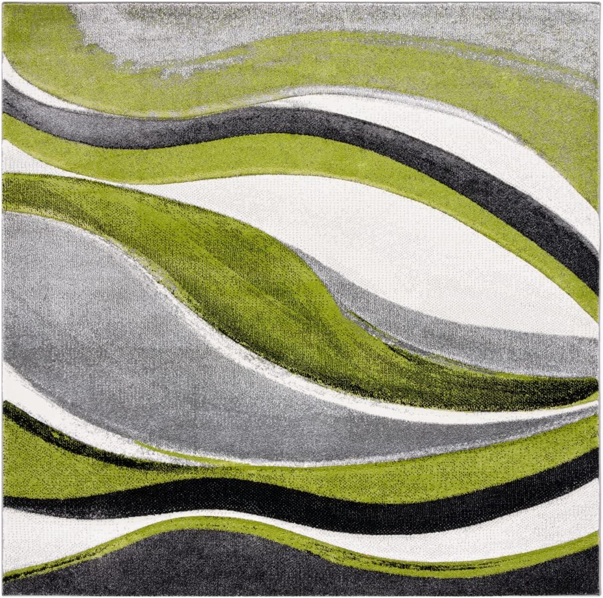 image:imageSAFAVIEH Hollywood Collection Area Rug 53 x 76 Grey amp Blue MidCentury Modern Design NonShedding amp Easy Care Ideal for High Traffic Areas in Living Room Bedroom HLW766FGreyGreen