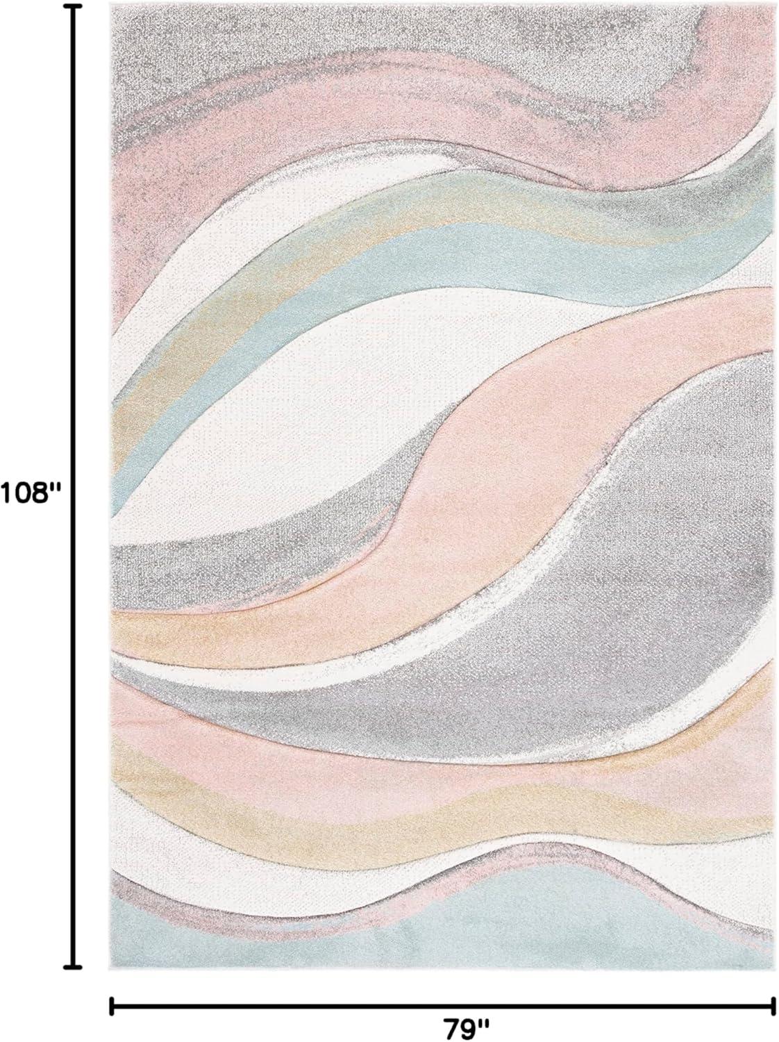 image:imageSAFAVIEH Hollywood Collection Area Rug 53 x 76 Grey amp Blue MidCentury Modern Design NonShedding amp Easy Care Ideal for High Traffic Areas in Living Room Bedroom HLW766FGreyPink