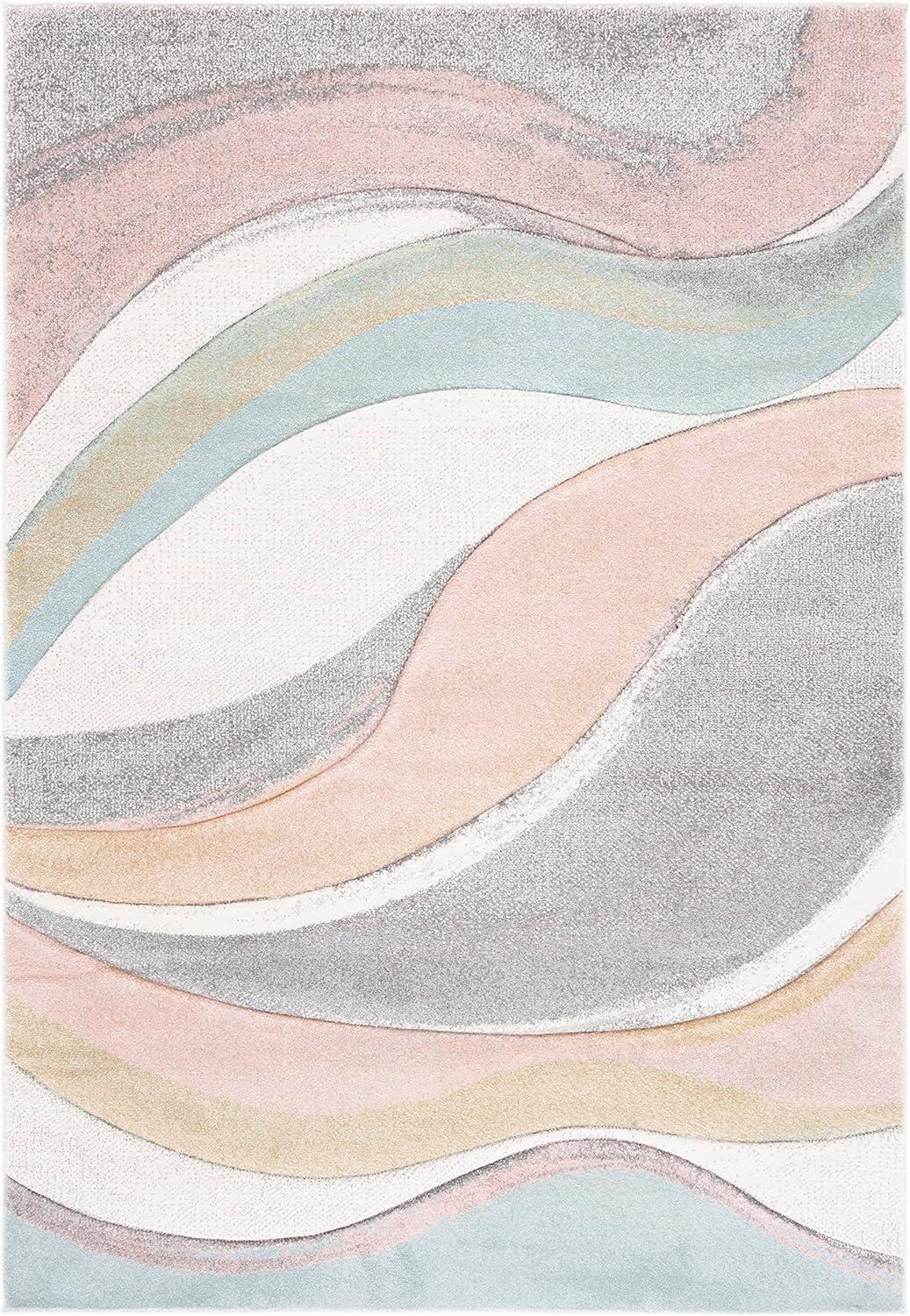 image:imageSAFAVIEH Hollywood Collection Area Rug 53 x 76 Grey amp Blue MidCentury Modern Design NonShedding amp Easy Care Ideal for High Traffic Areas in Living Room Bedroom HLW766FGreyPink