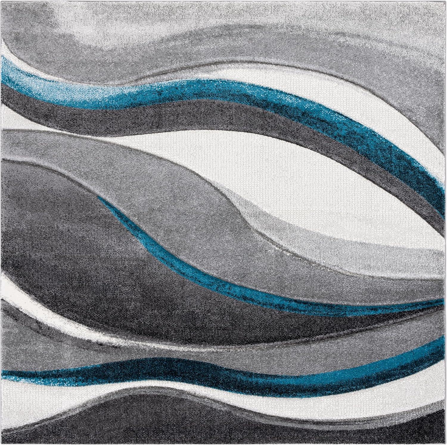 image:imageSAFAVIEH Hollywood Collection Area Rug 53 x 76 Grey amp Blue MidCentury Modern Design NonShedding amp Easy Care Ideal for High Traffic Areas in Living Room Bedroom HLW766FGreyTurquoise