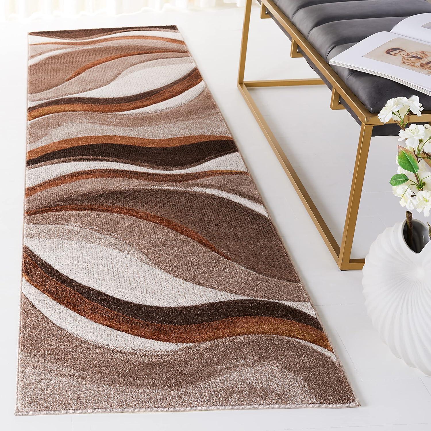 image:imageSAFAVIEH Hollywood Collection Area Rug 53 x 76 Grey amp Blue MidCentury Modern Design NonShedding amp Easy Care Ideal for High Traffic Areas in Living Room Bedroom HLW766FBeigeBrown