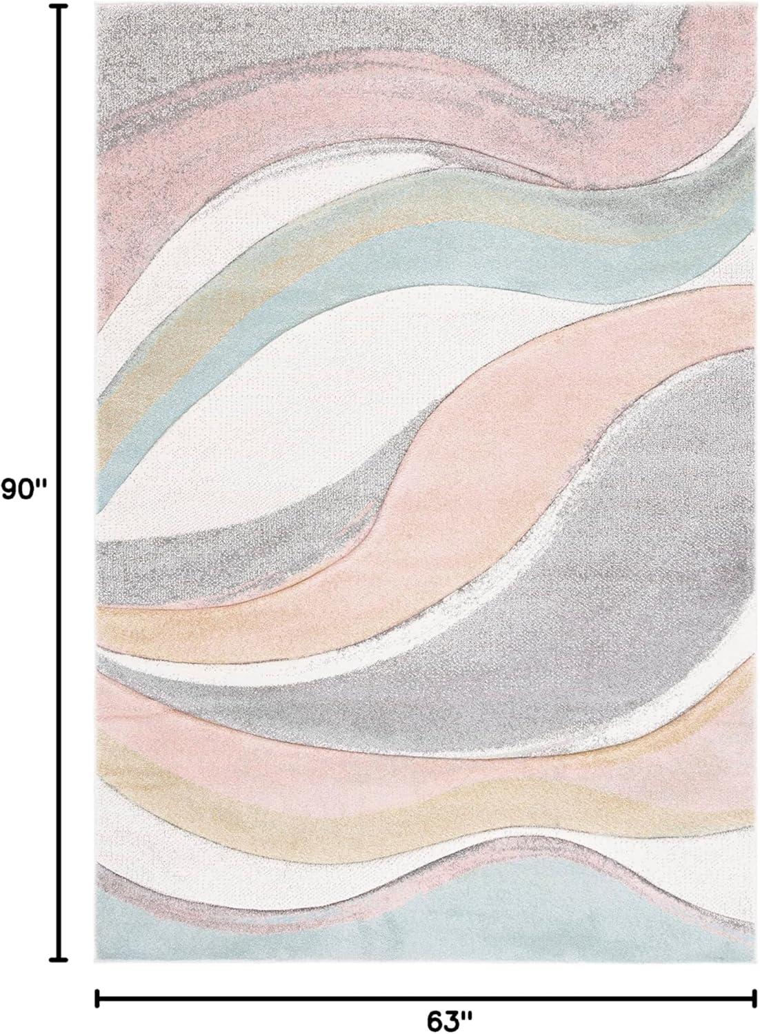 image:imageSAFAVIEH Hollywood Collection Area Rug 53 x 76 Grey amp Blue MidCentury Modern Design NonShedding amp Easy Care Ideal for High Traffic Areas in Living Room Bedroom HLW766FGreyPink