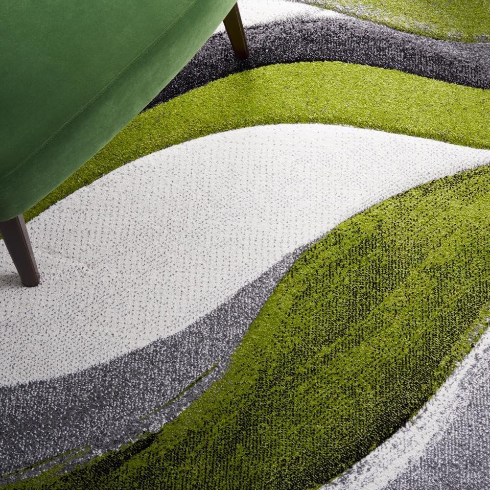 image:imageSAFAVIEH Hollywood Collection Area Rug 53 x 76 Grey amp Blue MidCentury Modern Design NonShedding amp Easy Care Ideal for High Traffic Areas in Living Room Bedroom HLW766FGreyGreen