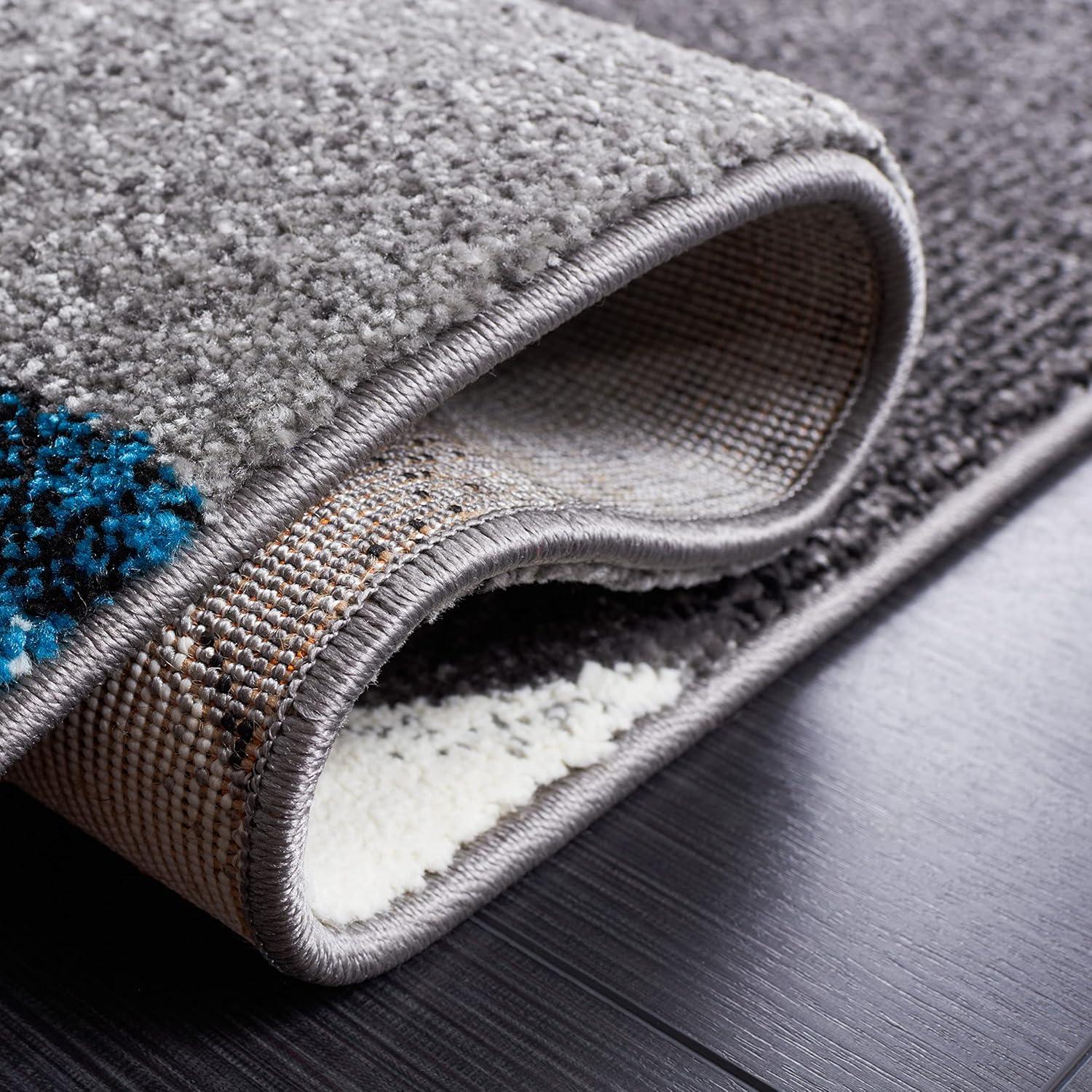 image:imageSAFAVIEH Hollywood Collection Area Rug 53 x 76 Grey amp Blue MidCentury Modern Design NonShedding amp Easy Care Ideal for High Traffic Areas in Living Room Bedroom HLW766FGreyTurquoise