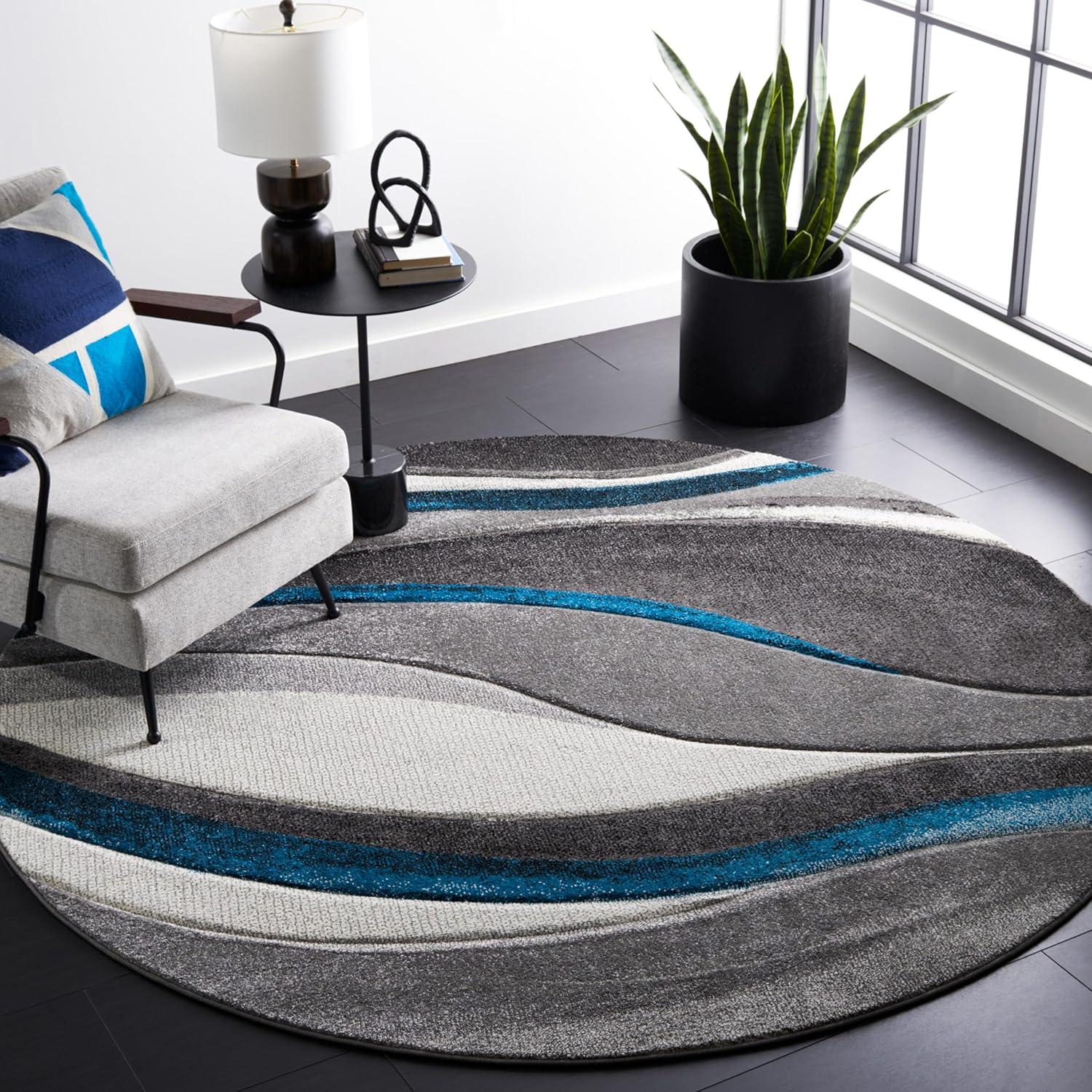 image:imageSAFAVIEH Hollywood Collection Area Rug 53 x 76 Grey amp Blue MidCentury Modern Design NonShedding amp Easy Care Ideal for High Traffic Areas in Living Room Bedroom HLW766FGreyTurquoise