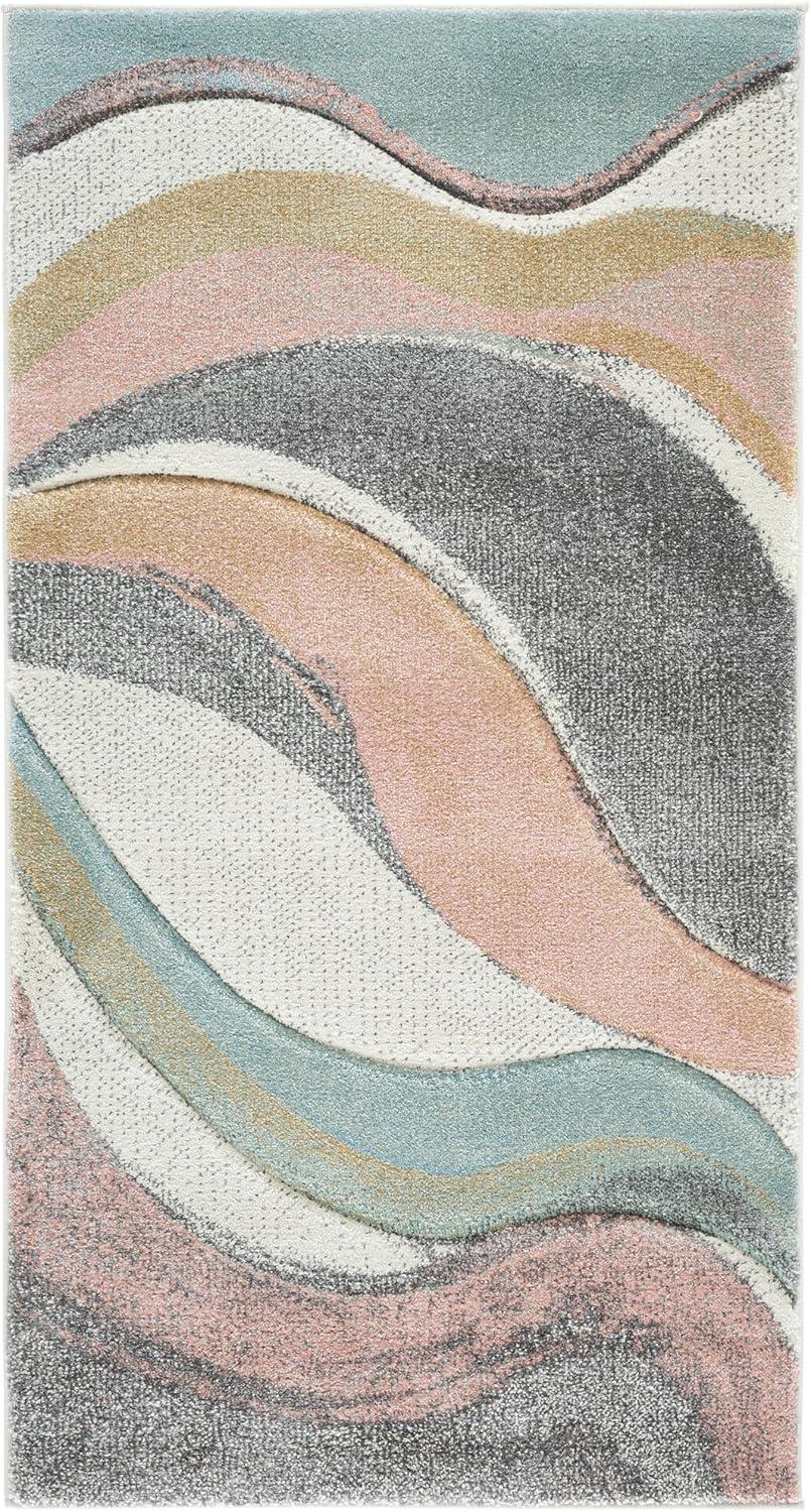 image:imageSAFAVIEH Hollywood Collection Area Rug 53 x 76 Grey amp Blue MidCentury Modern Design NonShedding amp Easy Care Ideal for High Traffic Areas in Living Room Bedroom HLW766FGreyPink