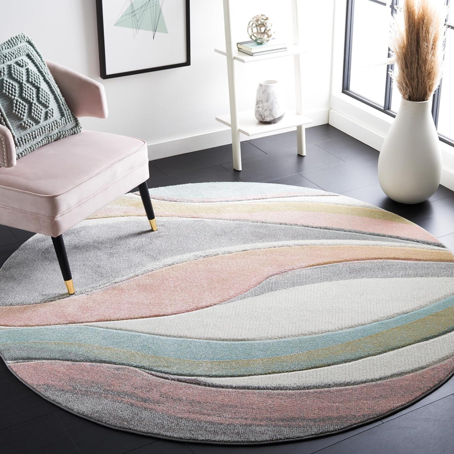 image:imageSAFAVIEH Hollywood Collection Area Rug 53 x 76 Grey amp Blue MidCentury Modern Design NonShedding amp Easy Care Ideal for High Traffic Areas in Living Room Bedroom HLW766FGreyPink