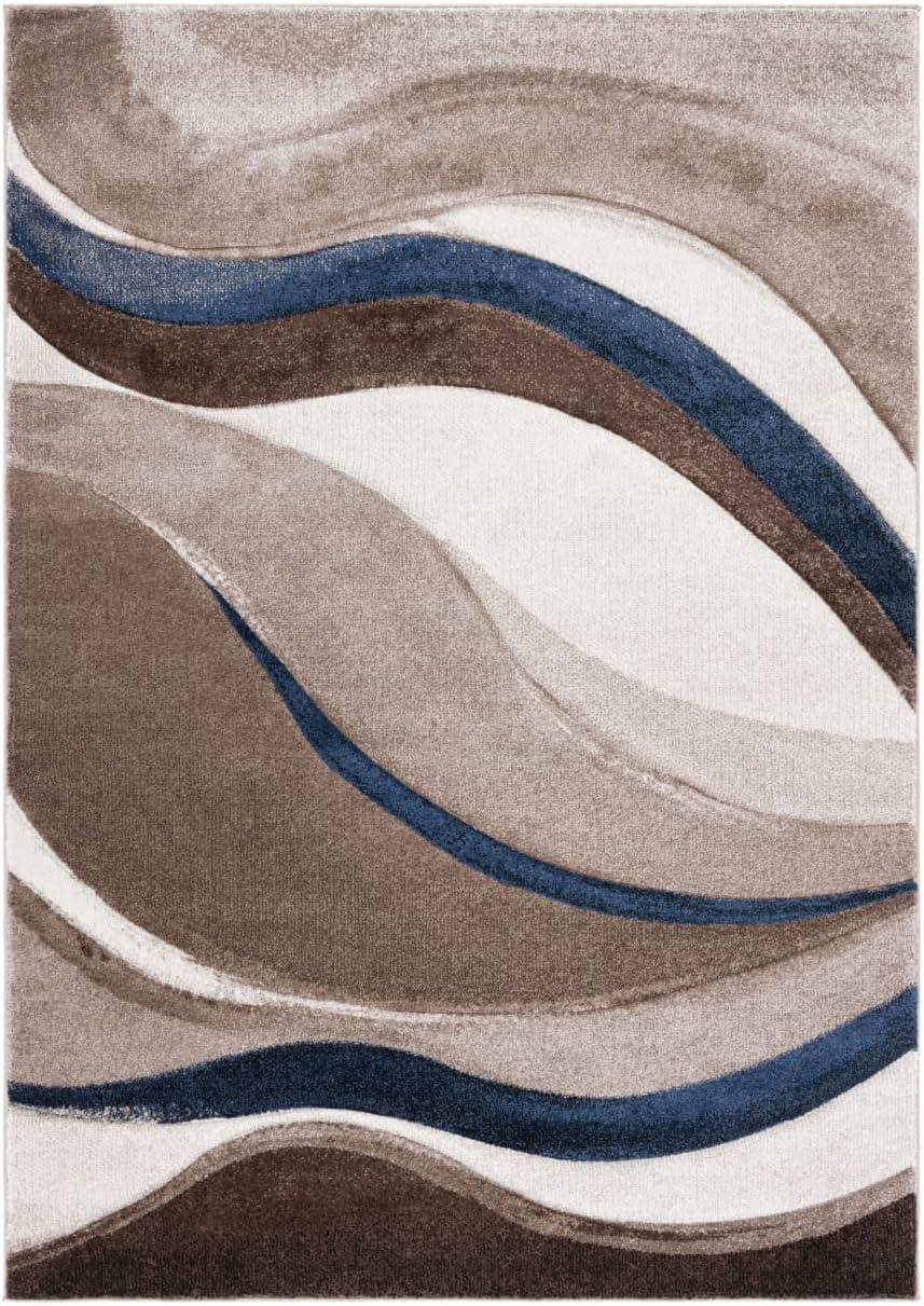 image:imageSAFAVIEH Hollywood Collection Area Rug 53 x 76 Grey amp Blue MidCentury Modern Design NonShedding amp Easy Care Ideal for High Traffic Areas in Living Room Bedroom HLW766FBeigeBlue