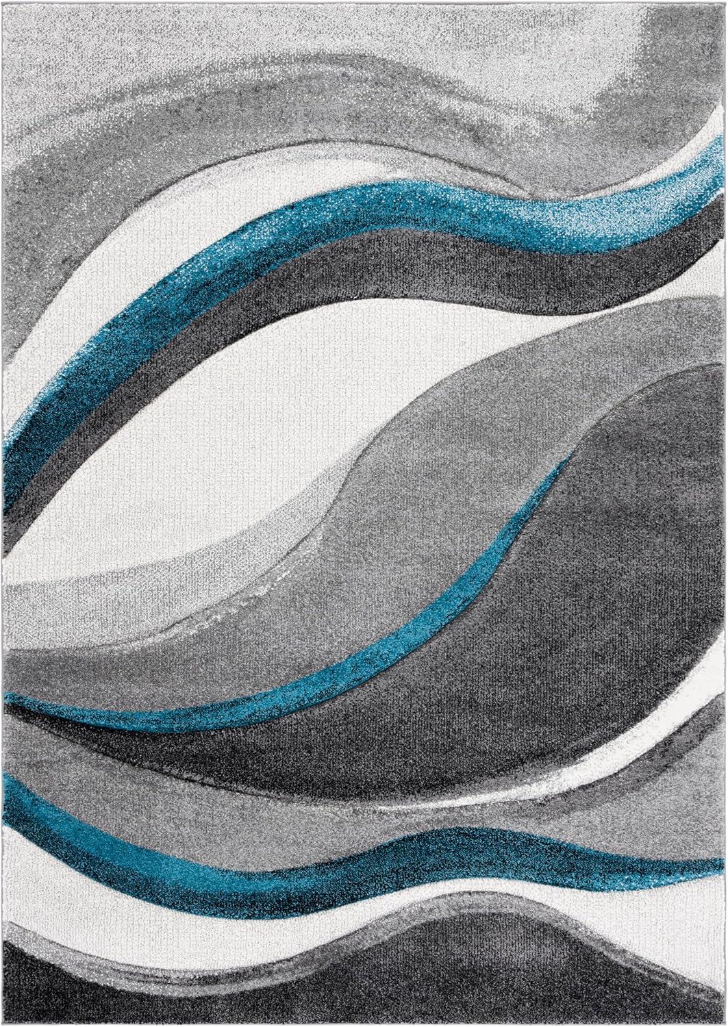 image:imageSAFAVIEH Hollywood Collection Area Rug 53 x 76 Grey amp Blue MidCentury Modern Design NonShedding amp Easy Care Ideal for High Traffic Areas in Living Room Bedroom HLW766FGreyTurquoise