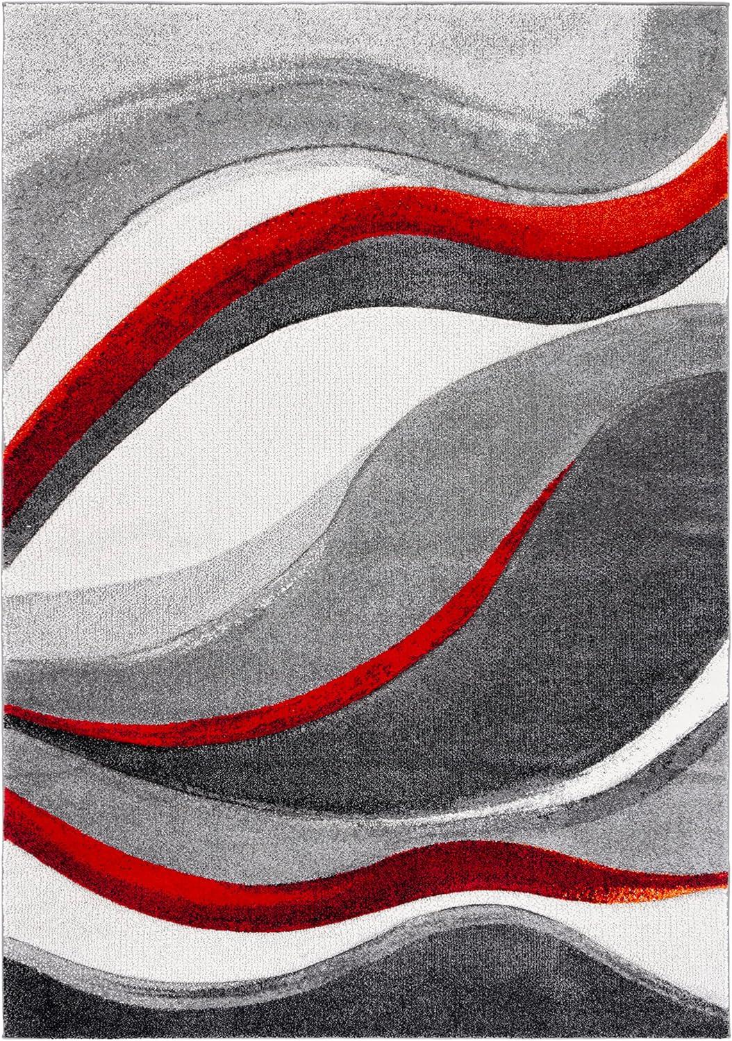 image:imageSAFAVIEH Hollywood Collection Area Rug 53 x 76 Grey amp Blue MidCentury Modern Design NonShedding amp Easy Care Ideal for High Traffic Areas in Living Room Bedroom HLW766FGreyRed