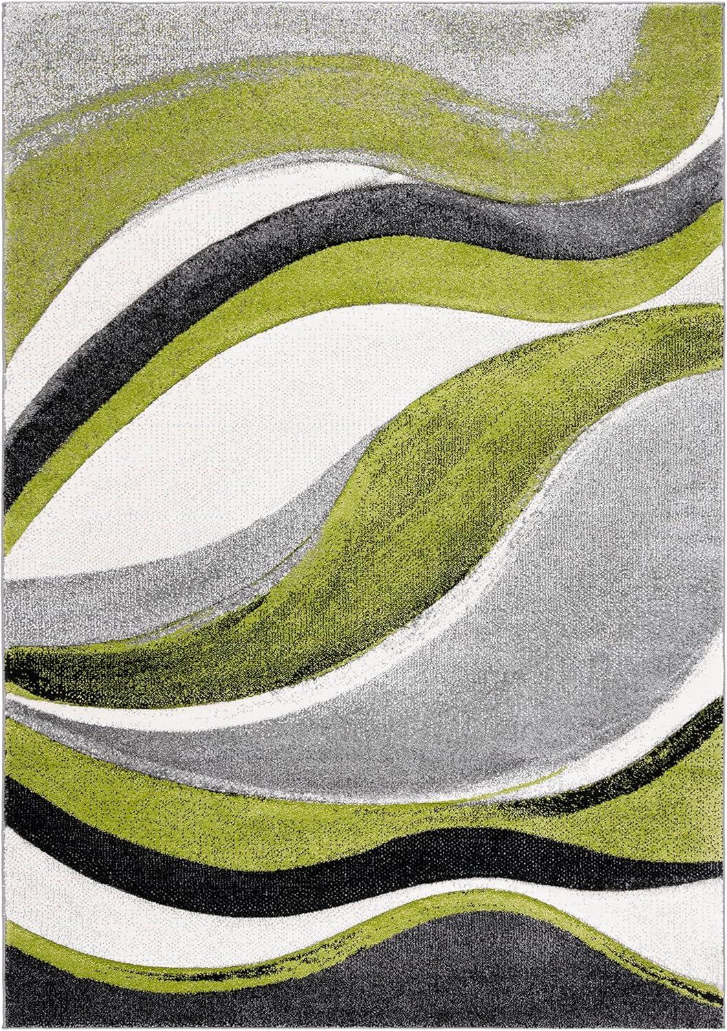 image:imageSAFAVIEH Hollywood Collection Area Rug 53 x 76 Grey amp Blue MidCentury Modern Design NonShedding amp Easy Care Ideal for High Traffic Areas in Living Room Bedroom HLW766FGreyGreen