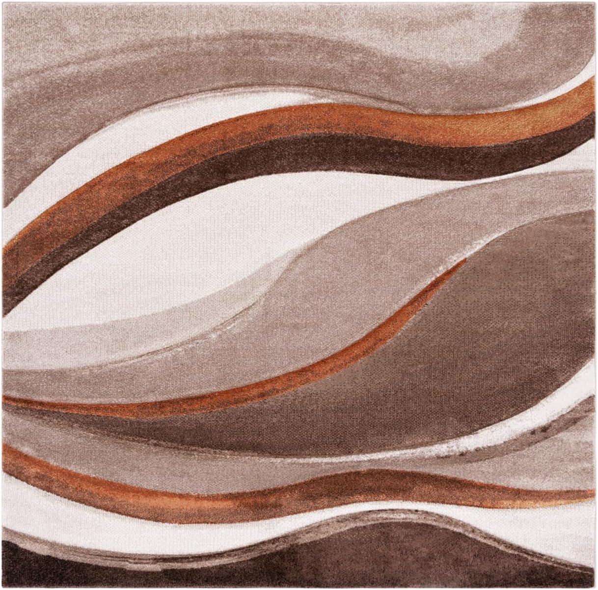 image:imageSAFAVIEH Hollywood Collection Area Rug 53 x 76 Grey amp Blue MidCentury Modern Design NonShedding amp Easy Care Ideal for High Traffic Areas in Living Room Bedroom HLW766FBeigeBrown