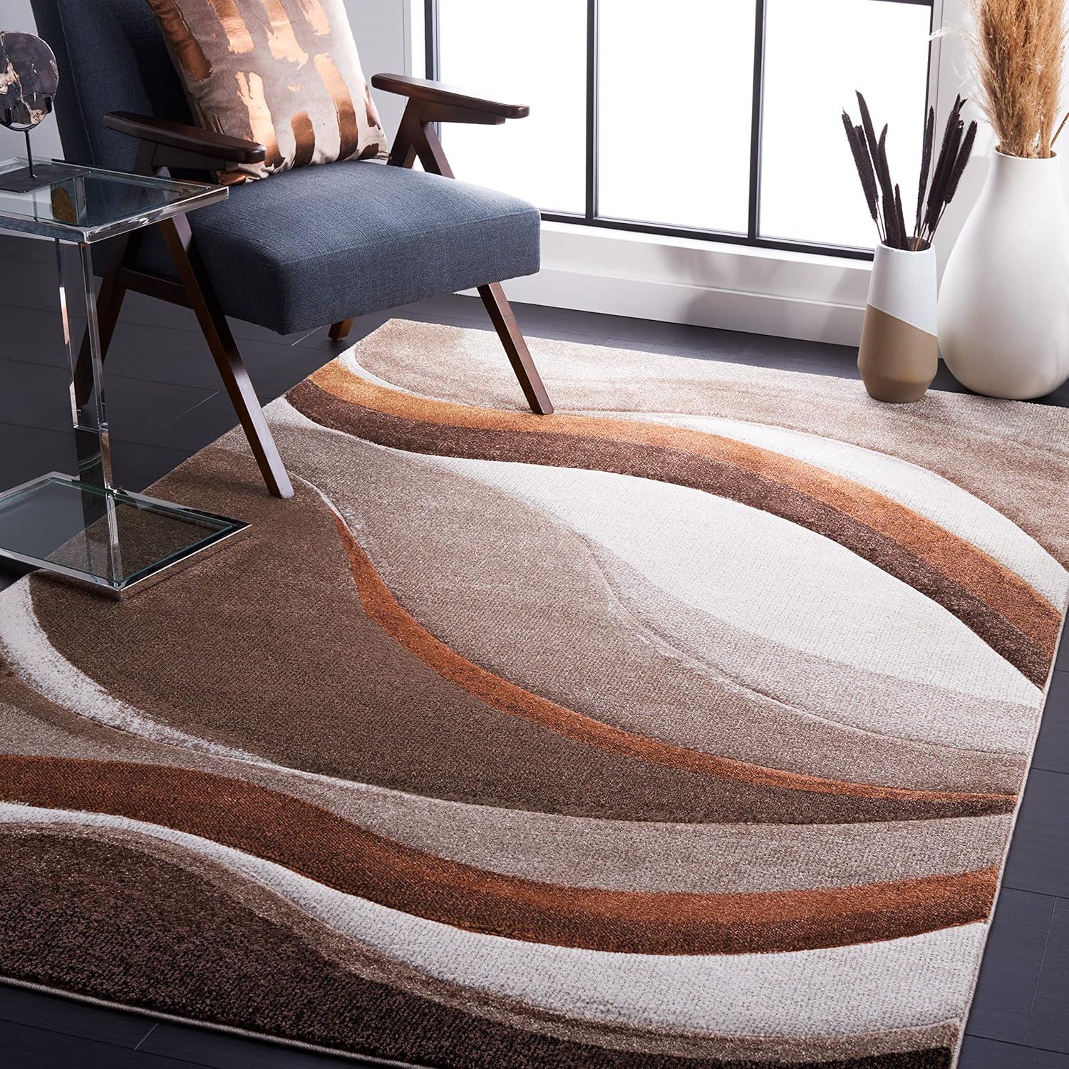 image:imageSAFAVIEH Hollywood Collection Area Rug 53 x 76 Grey amp Blue MidCentury Modern Design NonShedding amp Easy Care Ideal for High Traffic Areas in Living Room Bedroom HLW766FBeigeBrown