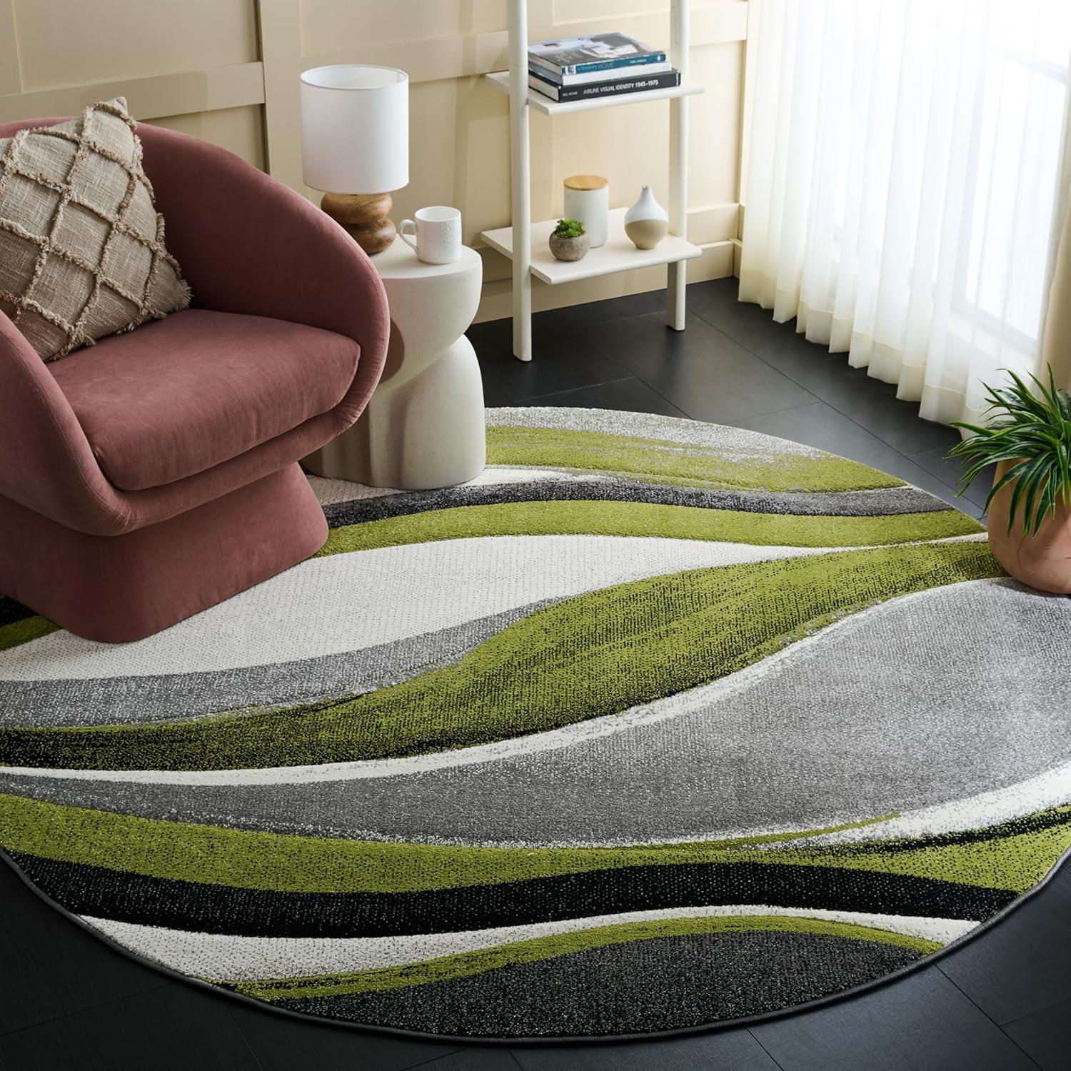 image:imageSAFAVIEH Hollywood Collection Area Rug 53 x 76 Grey amp Blue MidCentury Modern Design NonShedding amp Easy Care Ideal for High Traffic Areas in Living Room Bedroom HLW766FGreyGreen