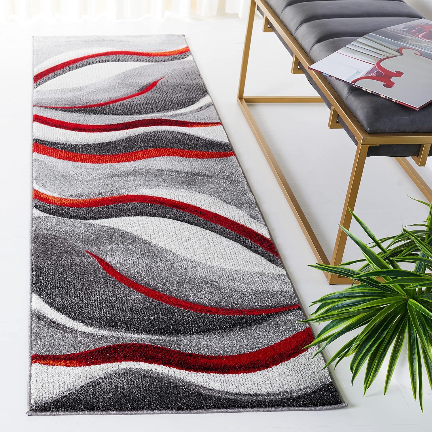 image:imageSAFAVIEH Hollywood Collection Area Rug 53 x 76 Grey amp Blue MidCentury Modern Design NonShedding amp Easy Care Ideal for High Traffic Areas in Living Room Bedroom HLW766FGreyRed