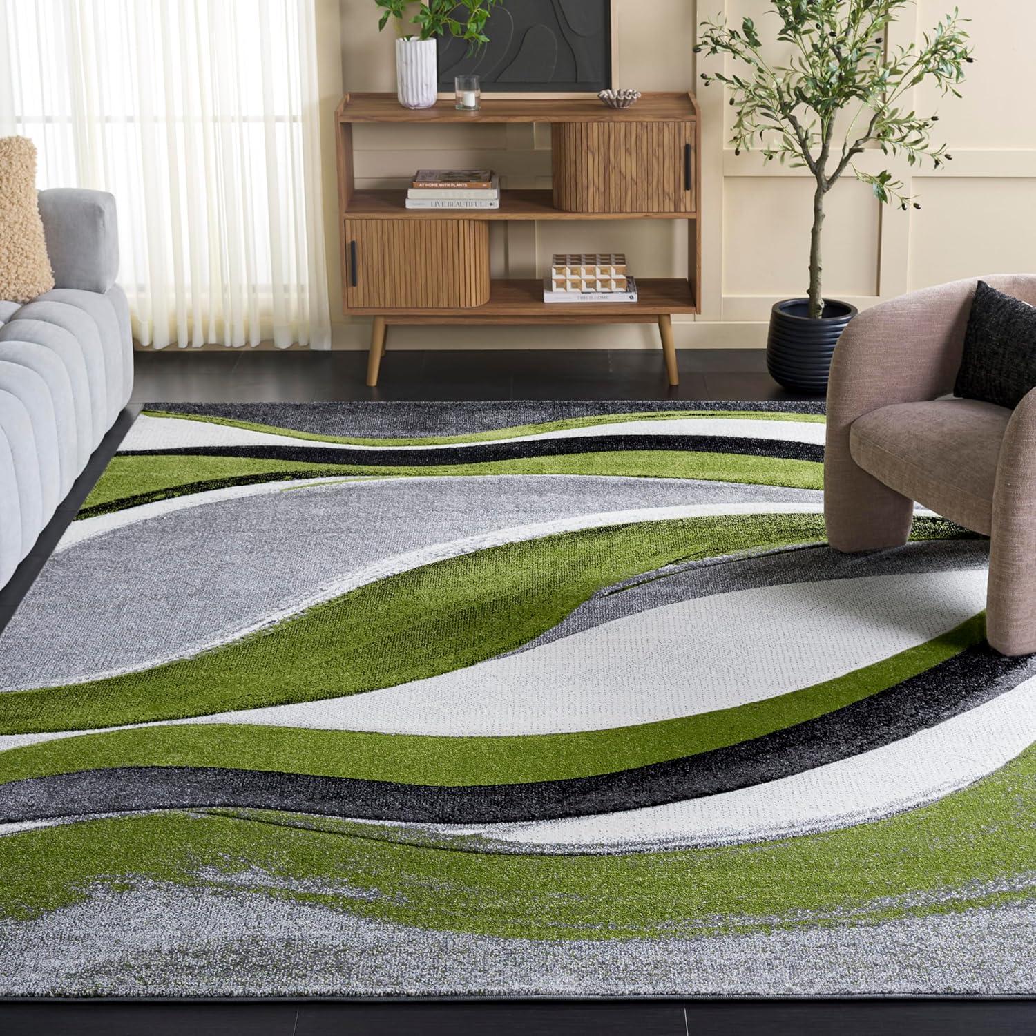 image:imageSAFAVIEH Hollywood Collection Area Rug 53 x 76 Grey amp Blue MidCentury Modern Design NonShedding amp Easy Care Ideal for High Traffic Areas in Living Room Bedroom HLW766FGreyGreen