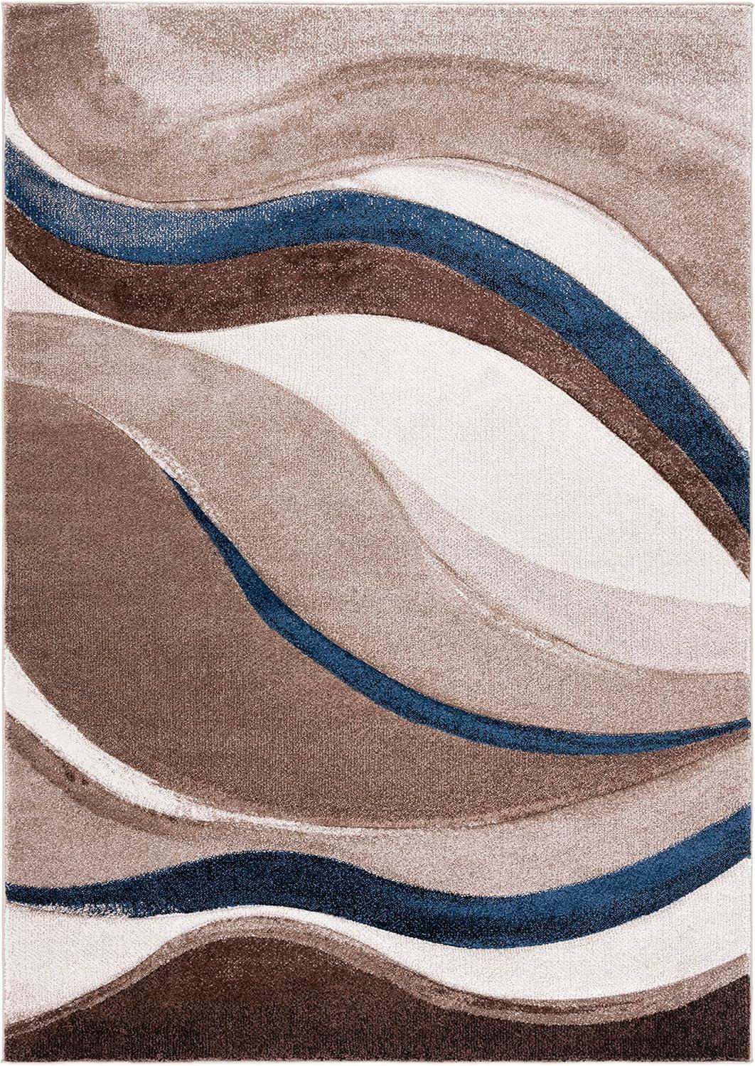 image:imageSAFAVIEH Hollywood Collection Area Rug 53 x 76 Grey amp Blue MidCentury Modern Design NonShedding amp Easy Care Ideal for High Traffic Areas in Living Room Bedroom HLW766FBeigeBlue