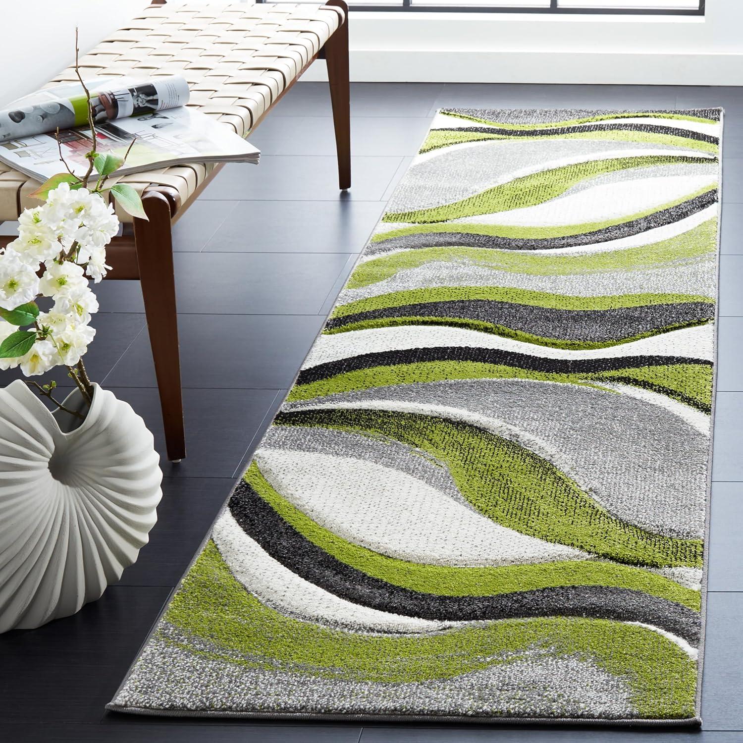 image:imageSAFAVIEH Hollywood Collection Area Rug 53 x 76 Grey amp Blue MidCentury Modern Design NonShedding amp Easy Care Ideal for High Traffic Areas in Living Room Bedroom HLW766FGreyGreen