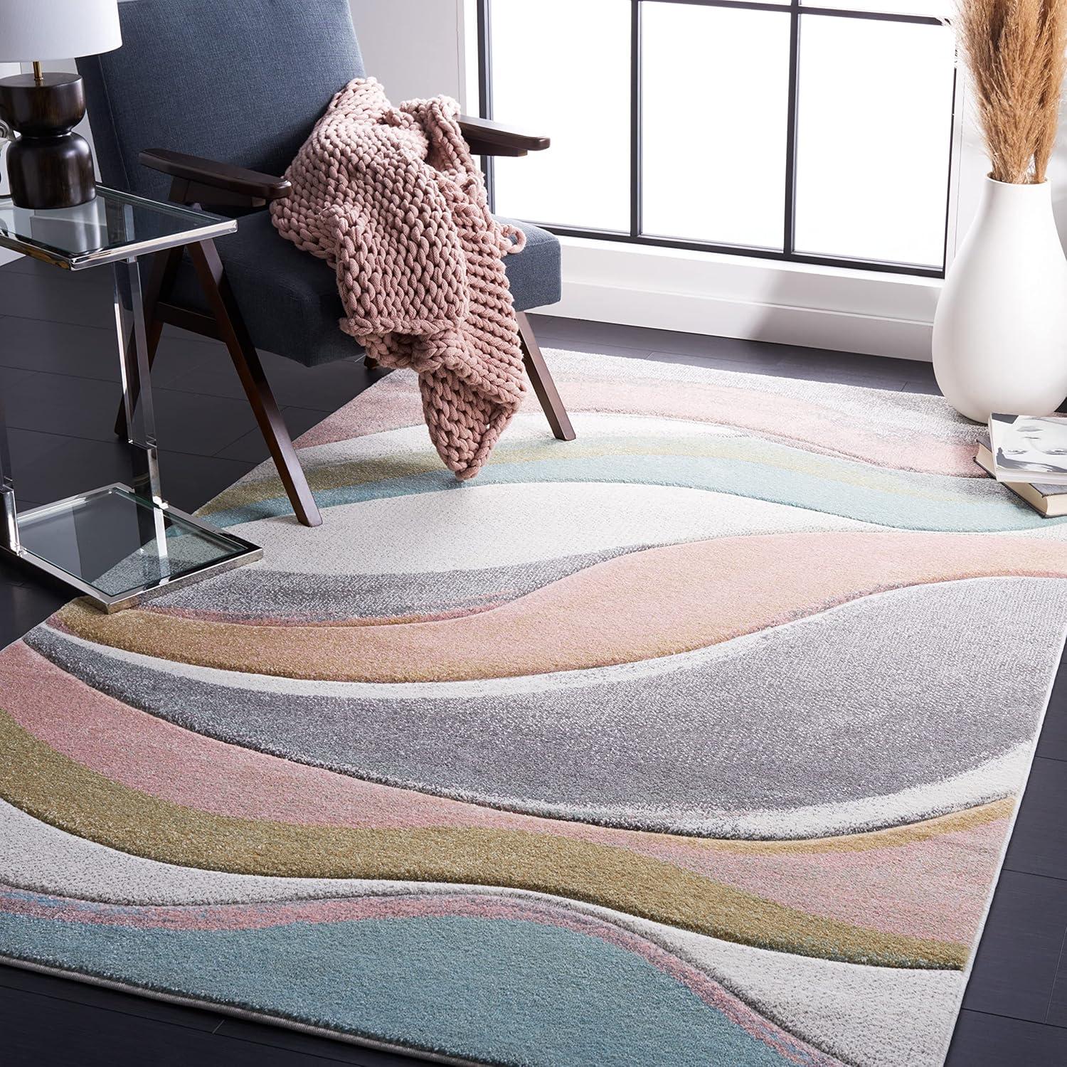 image:imageSAFAVIEH Hollywood Collection Area Rug 53 x 76 Grey amp Blue MidCentury Modern Design NonShedding amp Easy Care Ideal for High Traffic Areas in Living Room Bedroom HLW766FGreyPink