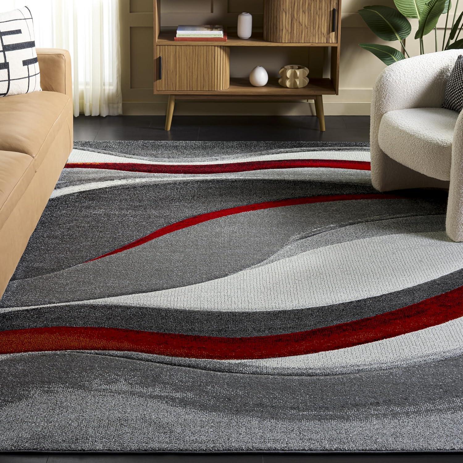 image:imageSAFAVIEH Hollywood Collection Area Rug 53 x 76 Grey amp Blue MidCentury Modern Design NonShedding amp Easy Care Ideal for High Traffic Areas in Living Room Bedroom HLW766FGreyRed