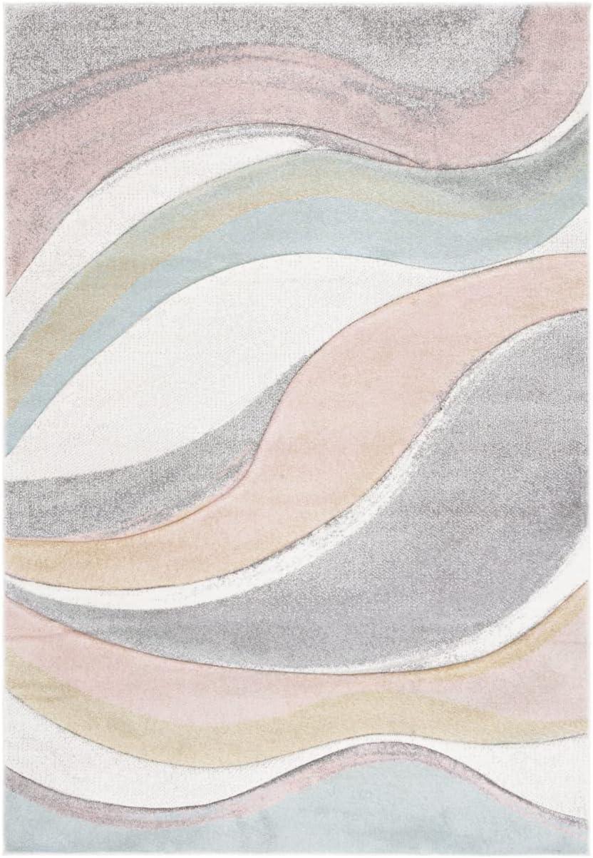 image:imageSAFAVIEH Hollywood Collection Area Rug 53 x 76 Grey amp Blue MidCentury Modern Design NonShedding amp Easy Care Ideal for High Traffic Areas in Living Room Bedroom HLW766FGreyPink