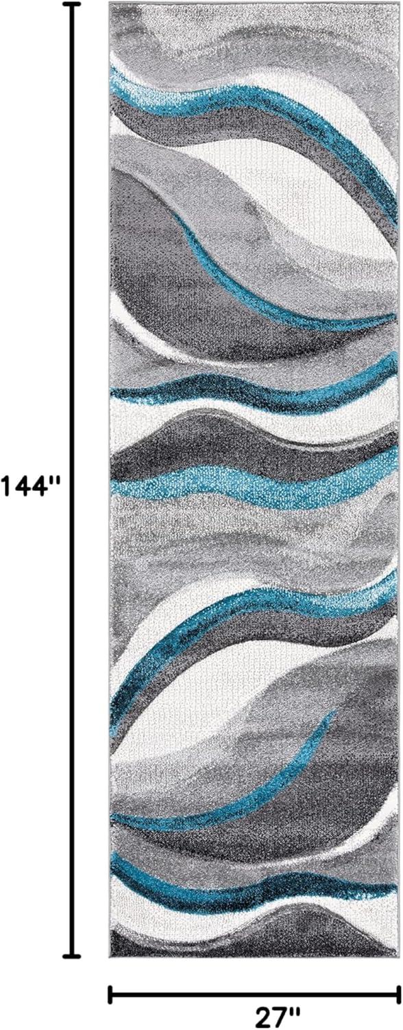 image:imageSAFAVIEH Hollywood Collection Area Rug 53 x 76 Grey amp Blue MidCentury Modern Design NonShedding amp Easy Care Ideal for High Traffic Areas in Living Room Bedroom HLW766FGreyTurquoise