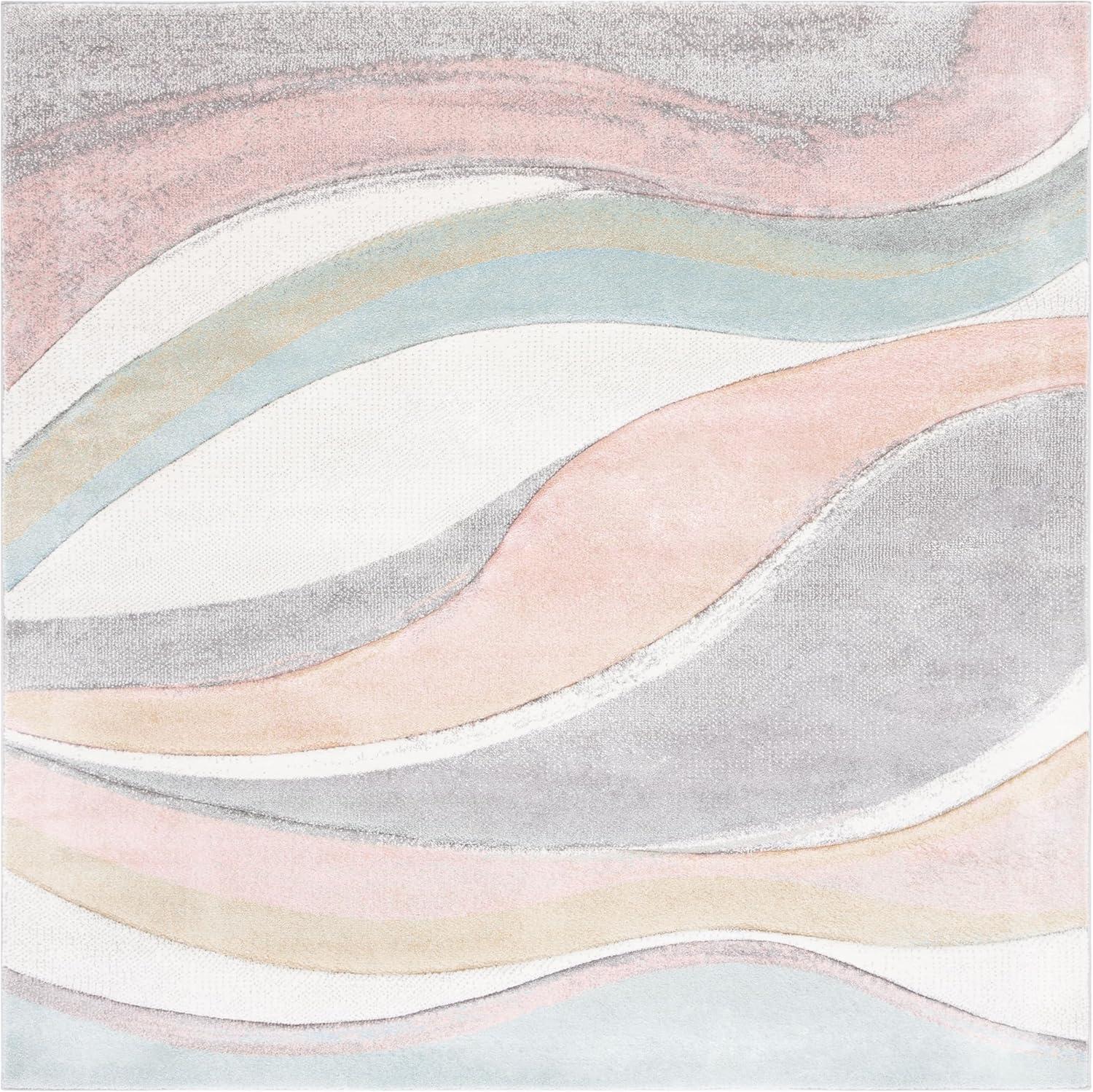 image:imageSAFAVIEH Hollywood Collection Area Rug 53 x 76 Grey amp Blue MidCentury Modern Design NonShedding amp Easy Care Ideal for High Traffic Areas in Living Room Bedroom HLW766FGreyPink
