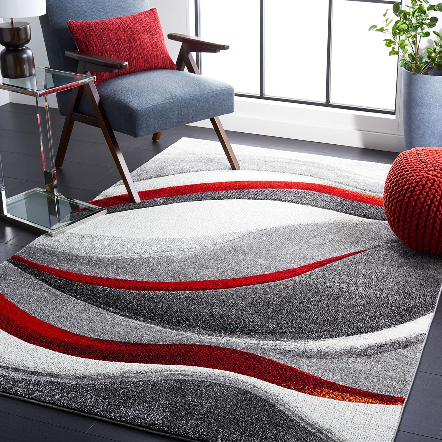 image:imageSAFAVIEH Hollywood Collection Area Rug 53 x 76 Grey amp Blue MidCentury Modern Design NonShedding amp Easy Care Ideal for High Traffic Areas in Living Room Bedroom HLW766FGreyRed