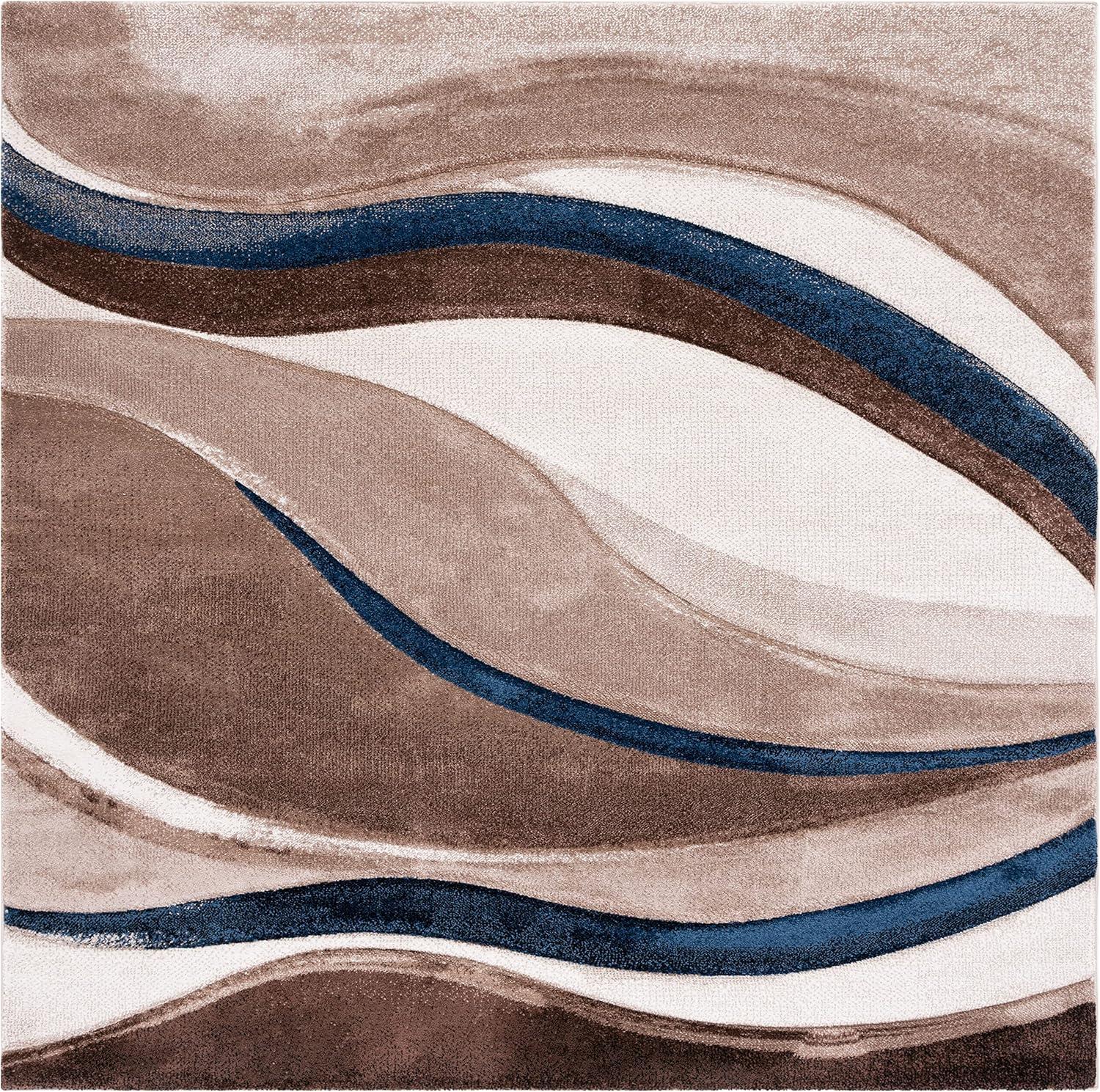 image:imageSAFAVIEH Hollywood Collection Area Rug 53 x 76 Grey amp Blue MidCentury Modern Design NonShedding amp Easy Care Ideal for High Traffic Areas in Living Room Bedroom HLW766FBeigeBlue