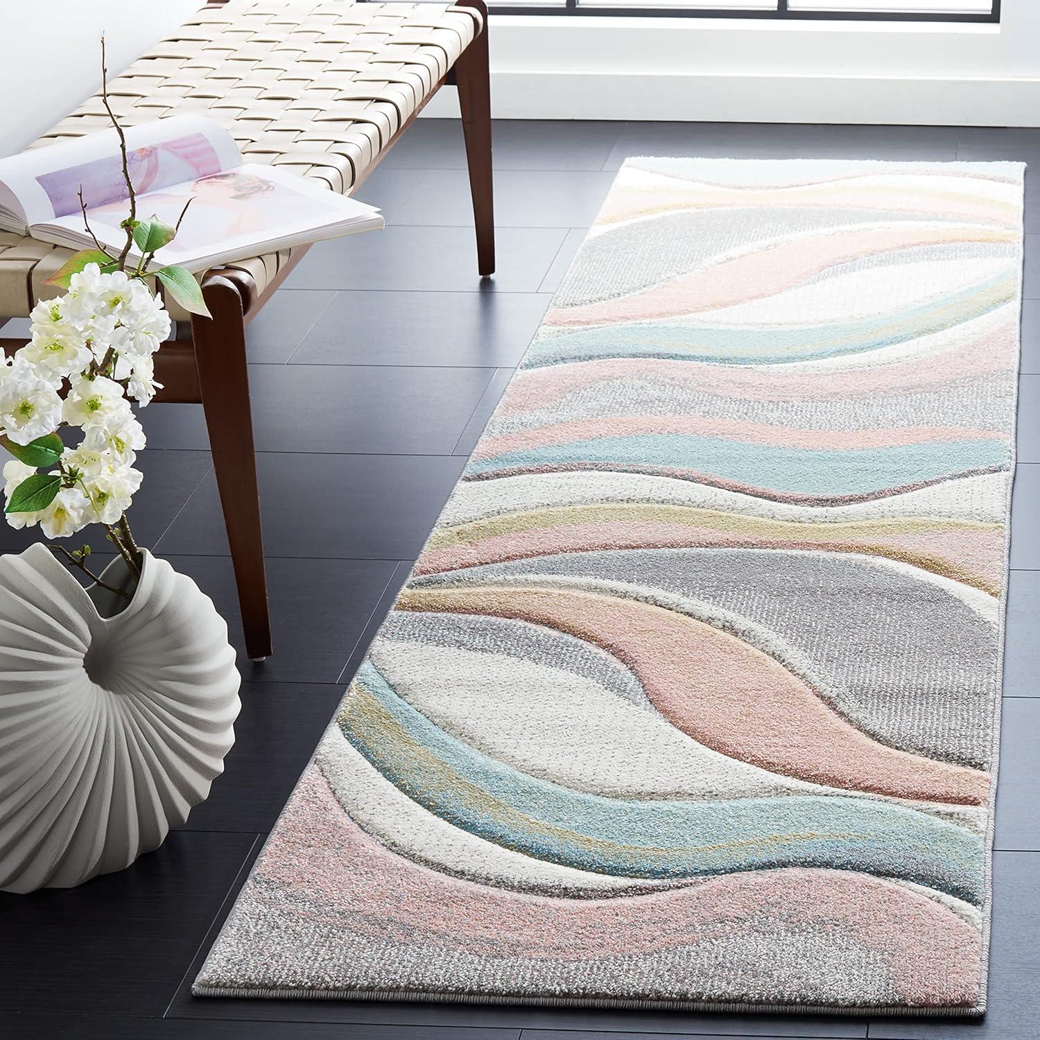 image:imageSAFAVIEH Hollywood Collection Area Rug 53 x 76 Grey amp Blue MidCentury Modern Design NonShedding amp Easy Care Ideal for High Traffic Areas in Living Room Bedroom HLW766FGreyPink