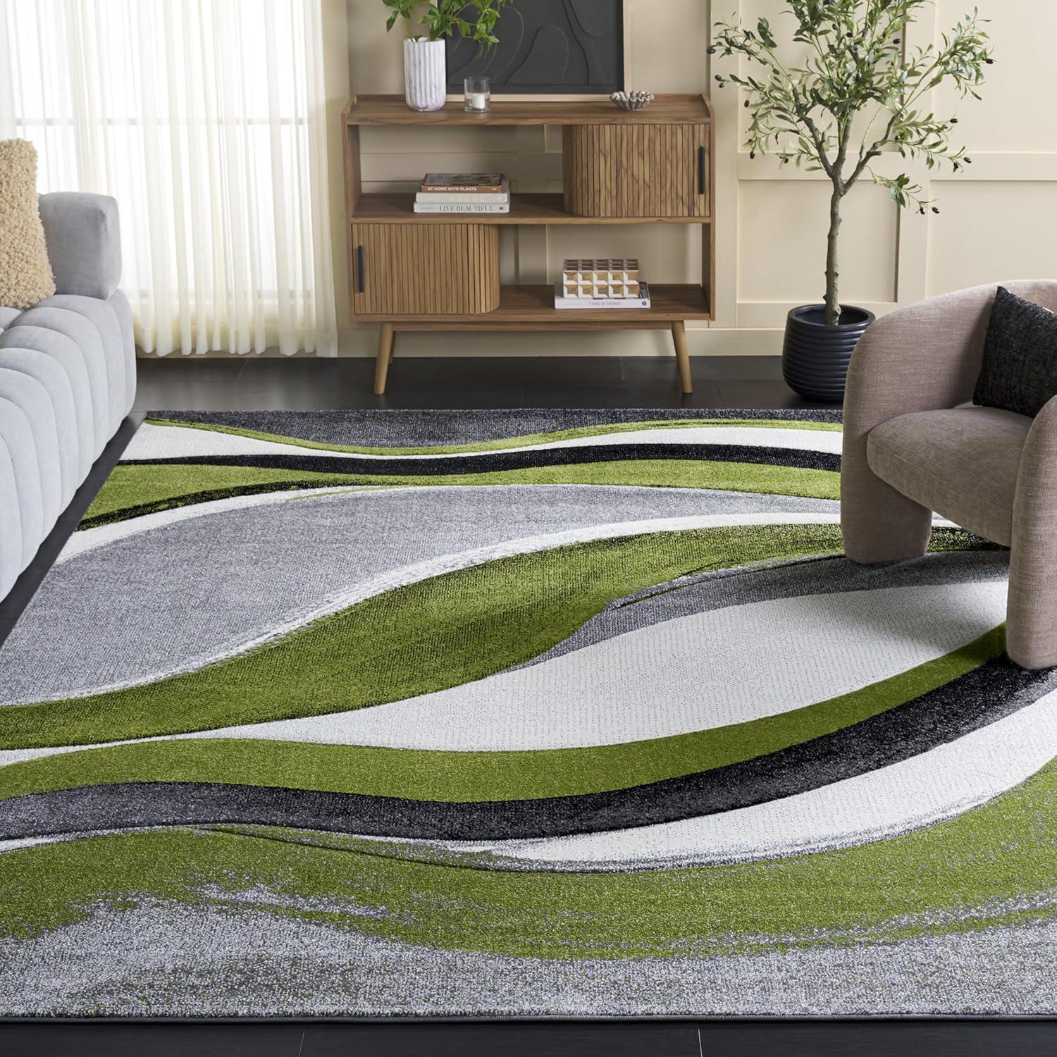 image:imageSAFAVIEH Hollywood Collection Area Rug 53 x 76 Grey amp Blue MidCentury Modern Design NonShedding amp Easy Care Ideal for High Traffic Areas in Living Room Bedroom HLW766FGreyGreen