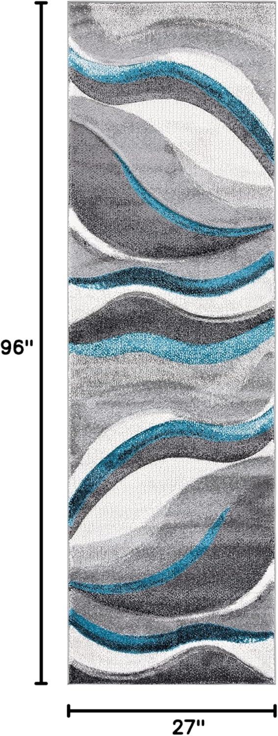 image:imageSAFAVIEH Hollywood Collection Area Rug 53 x 76 Grey amp Blue MidCentury Modern Design NonShedding amp Easy Care Ideal for High Traffic Areas in Living Room Bedroom HLW766FGreyTurquoise