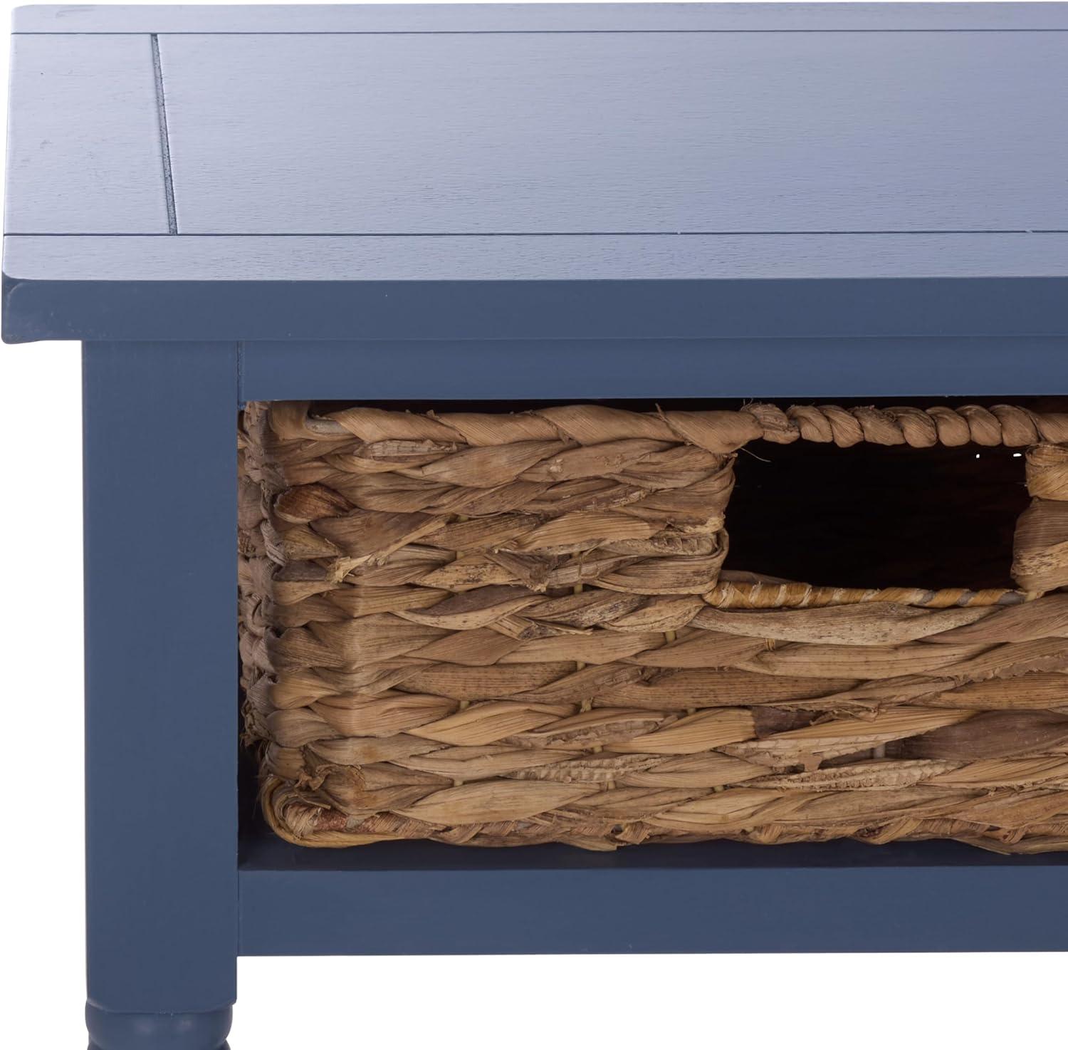 image:imageSAFAVIEH Home Collection Christa Entryway Console Table Blue Solid Wood 3Drawer Storage Sofa Table with Rattan Baskets AMH5737HBlue