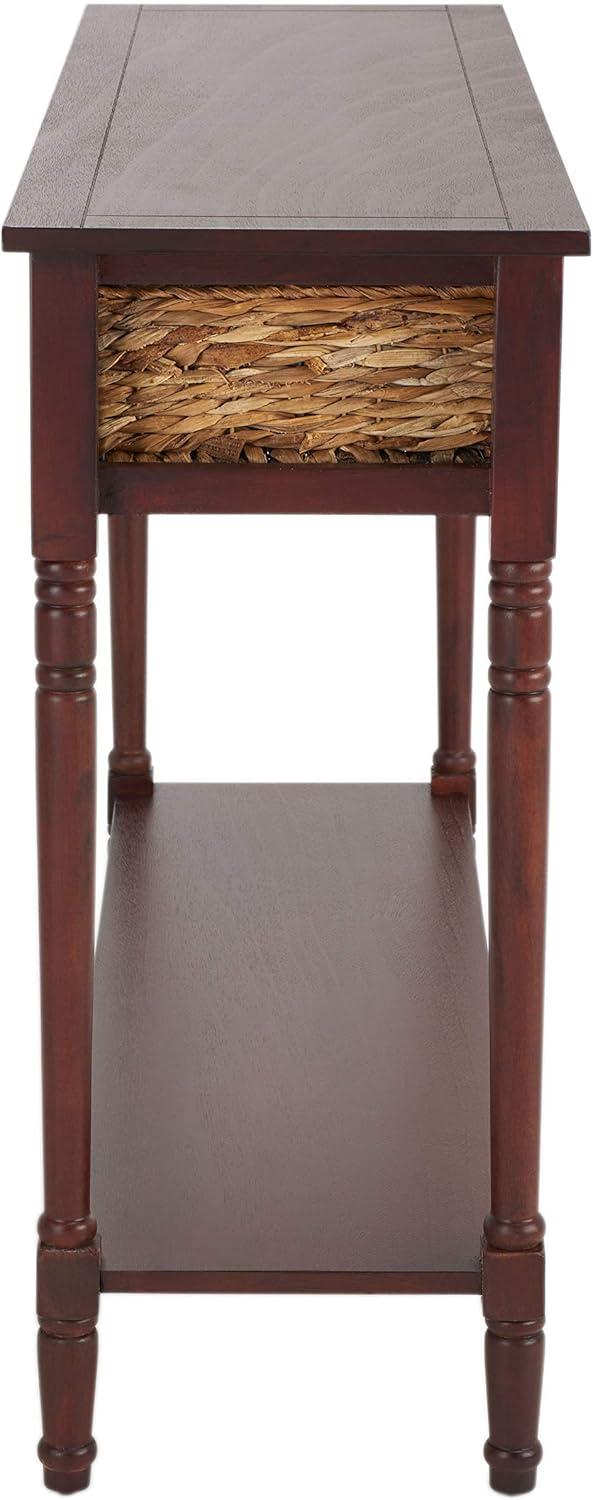 image:imageSAFAVIEH Home Collection Christa Entryway Console Table Blue Solid Wood 3Drawer Storage Sofa Table with Rattan Baskets AMH5737HCherry