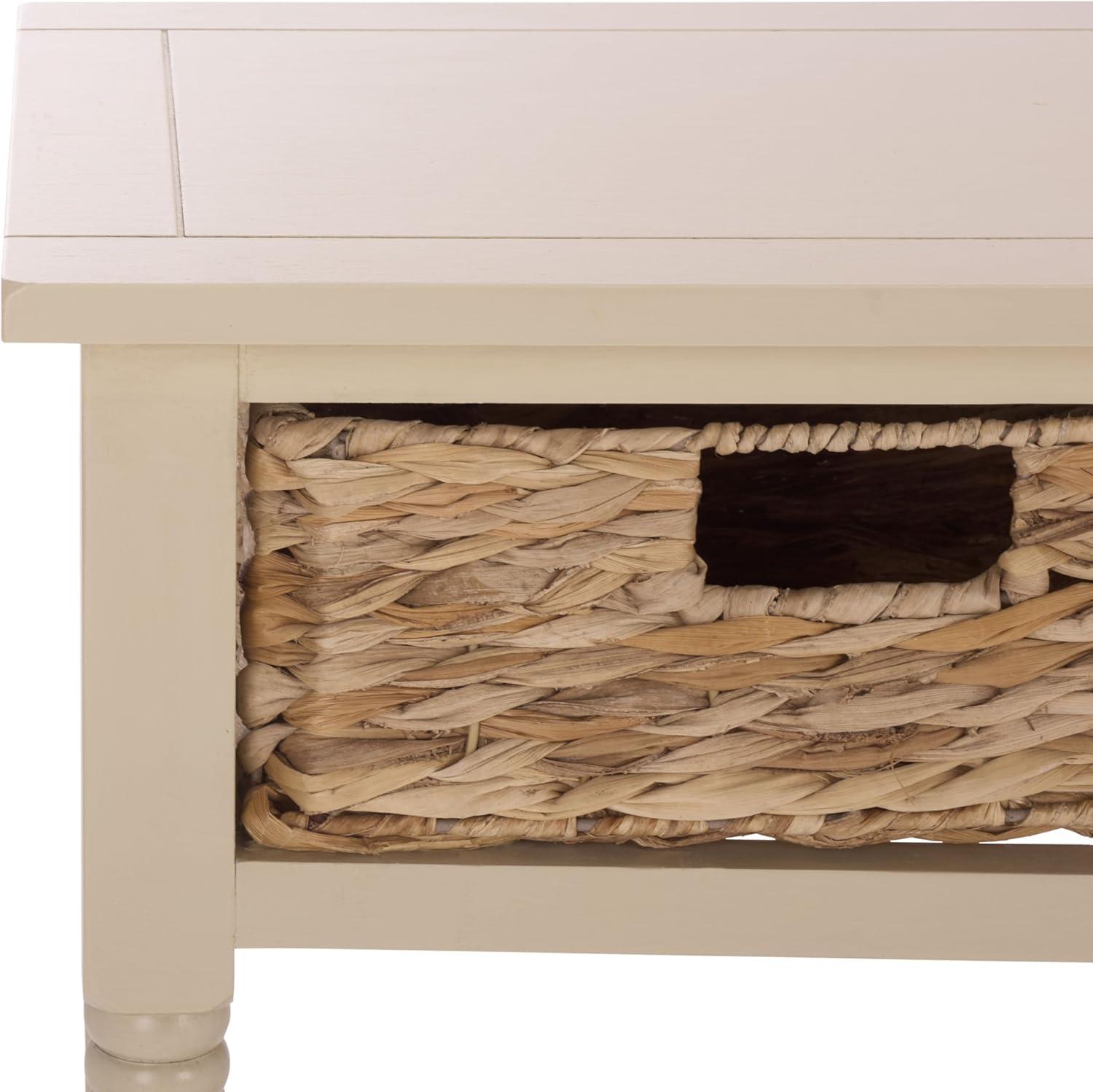 image:imageSAFAVIEH Home Collection Christa Entryway Console Table Blue Solid Wood 3Drawer Storage Sofa Table with Rattan Baskets AMH5737HSand