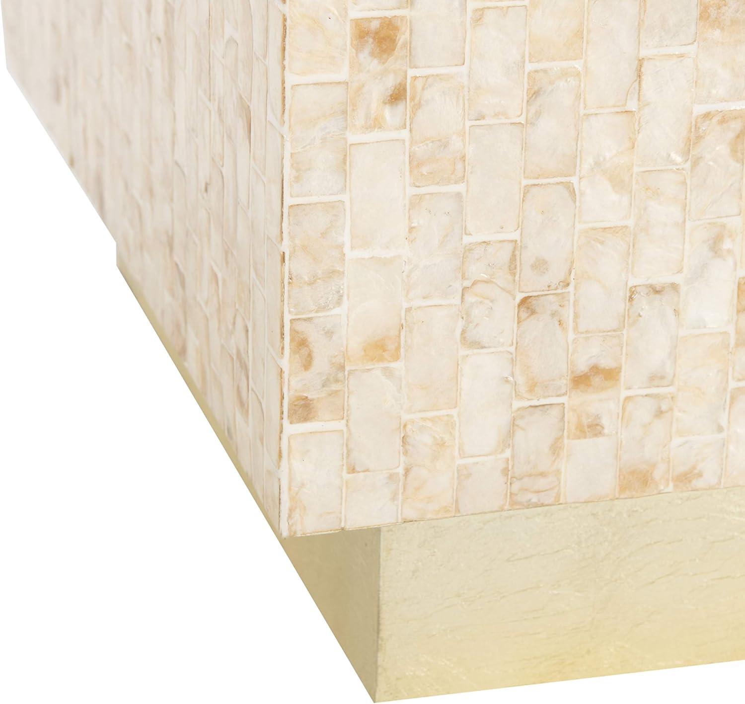 image:imageSAFAVIEH Home Collection Juno Rectangle Mosaic Faux Mother of Pearl Side Table Modern Luxe Accent Table with Gold Base Fully Assembled TRB1009A