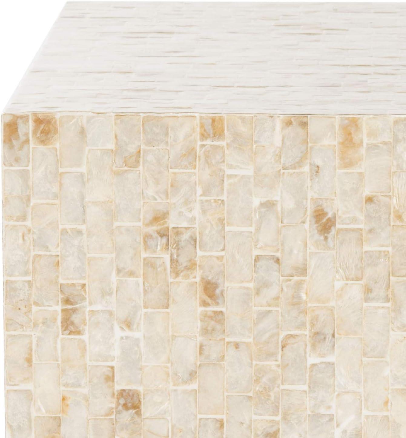image:imageSAFAVIEH Home Collection Juno Rectangle Mosaic Faux Mother of Pearl Side Table Modern Luxe Accent Table with Gold Base Fully Assembled TRB1009A