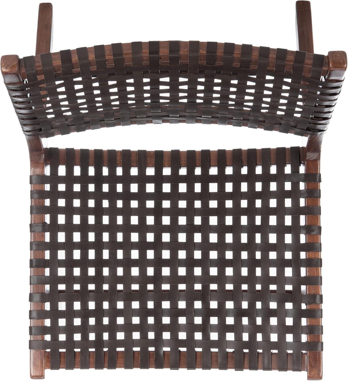 image:imageSAFAVIEH Home Collection Luna Brown amp Cognac Leather Woven Accent Chair Solid Wood Frame Contemporary Lounge Chair Fully Assembled ACH1002BBrown Brown