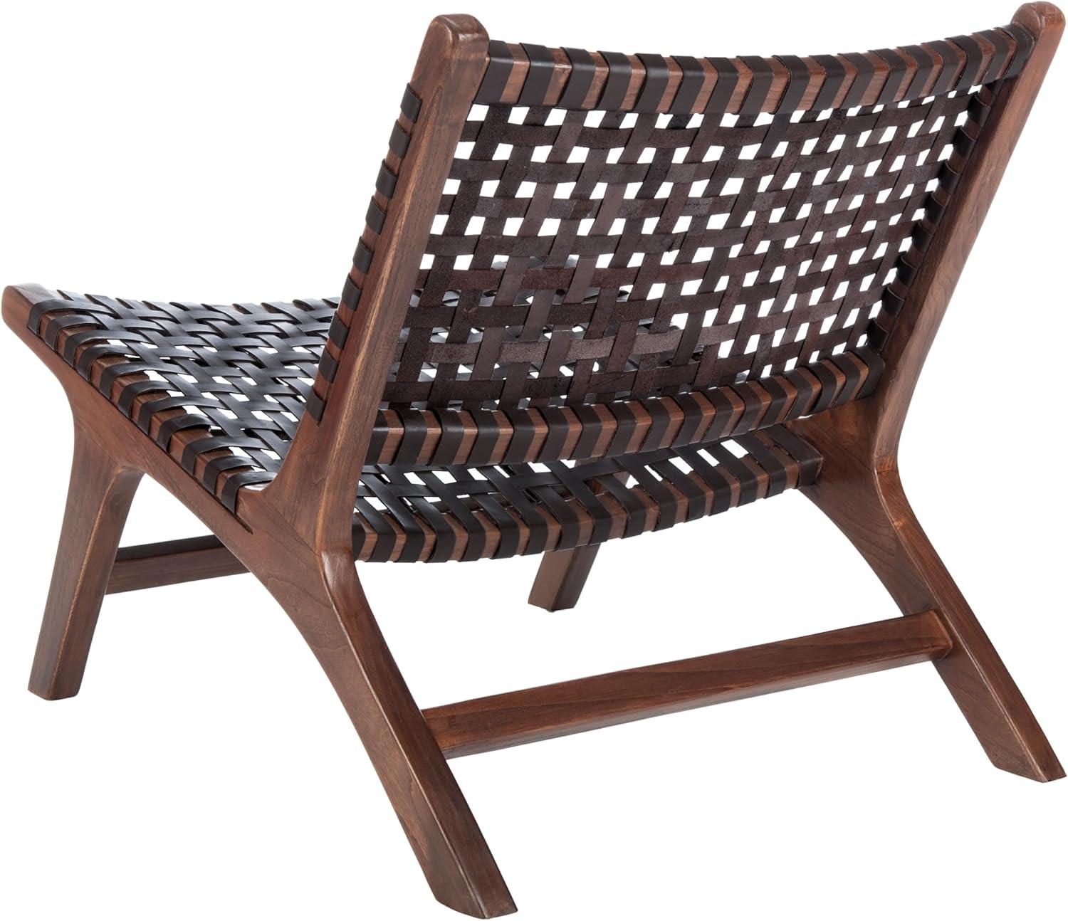 image:imageSAFAVIEH Home Collection Luna Brown amp Cognac Leather Woven Accent Chair Solid Wood Frame Contemporary Lounge Chair Fully Assembled ACH1002BBrown Brown