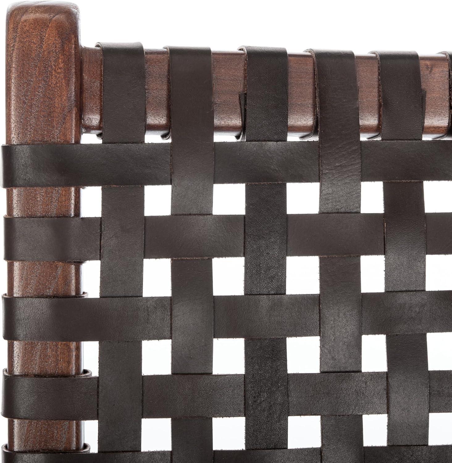 image:imageSAFAVIEH Home Collection Luna Brown amp Cognac Leather Woven Accent Chair Solid Wood Frame Contemporary Lounge Chair Fully Assembled ACH1002BBrown Brown