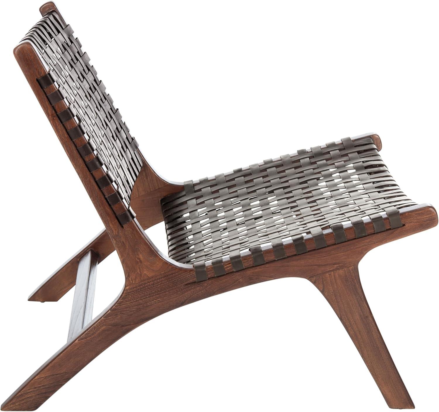 image:imageSAFAVIEH Home Collection Luna Brown amp Cognac Leather Woven Accent Chair Solid Wood Frame Contemporary Lounge Chair Fully Assembled ACH1002BBrown Brown