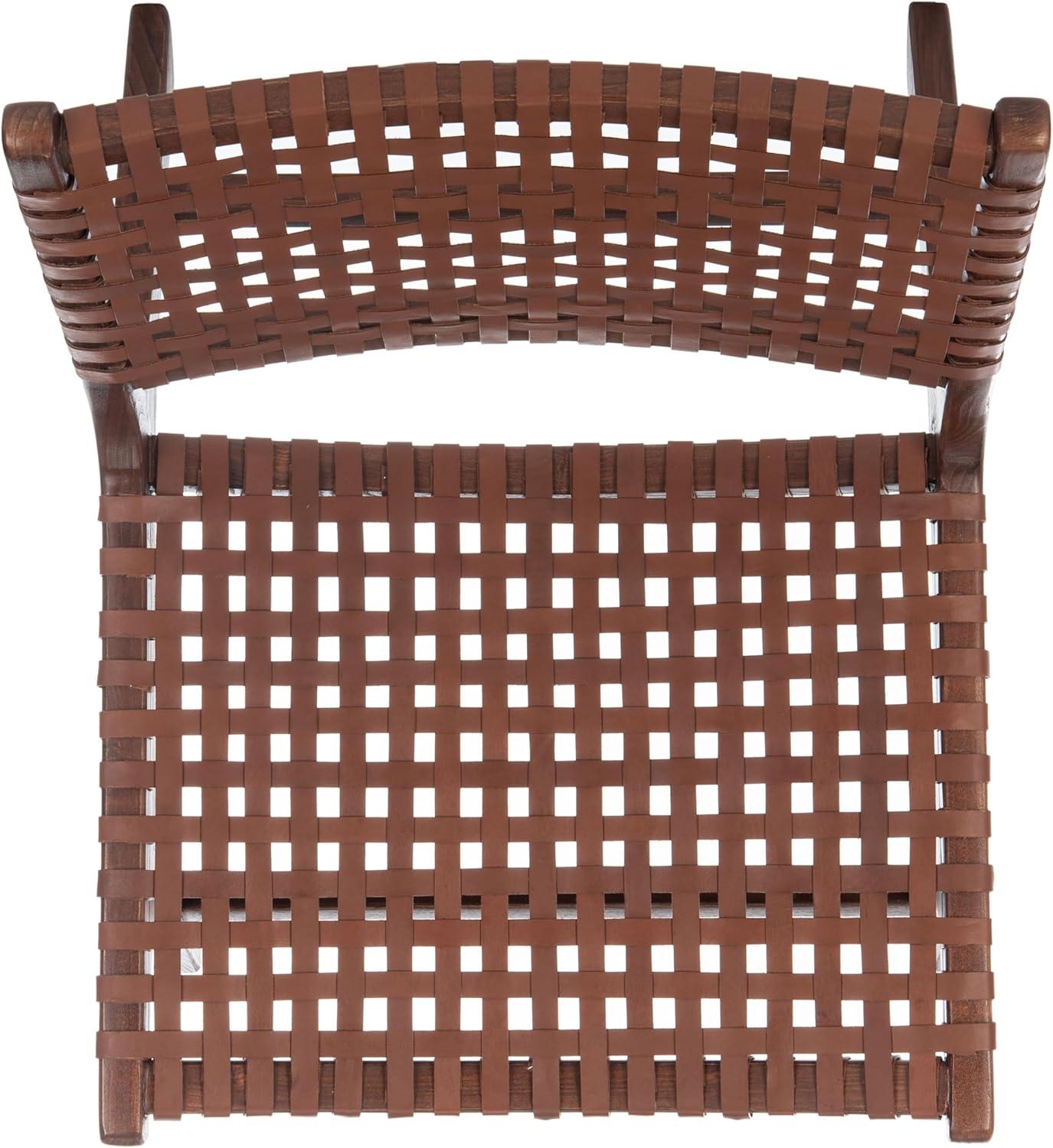 image:imageSAFAVIEH Home Collection Luna Brown amp Cognac Leather Woven Accent Chair Solid Wood Frame Contemporary Lounge Chair Fully Assembled ACH1002BCognac Brown