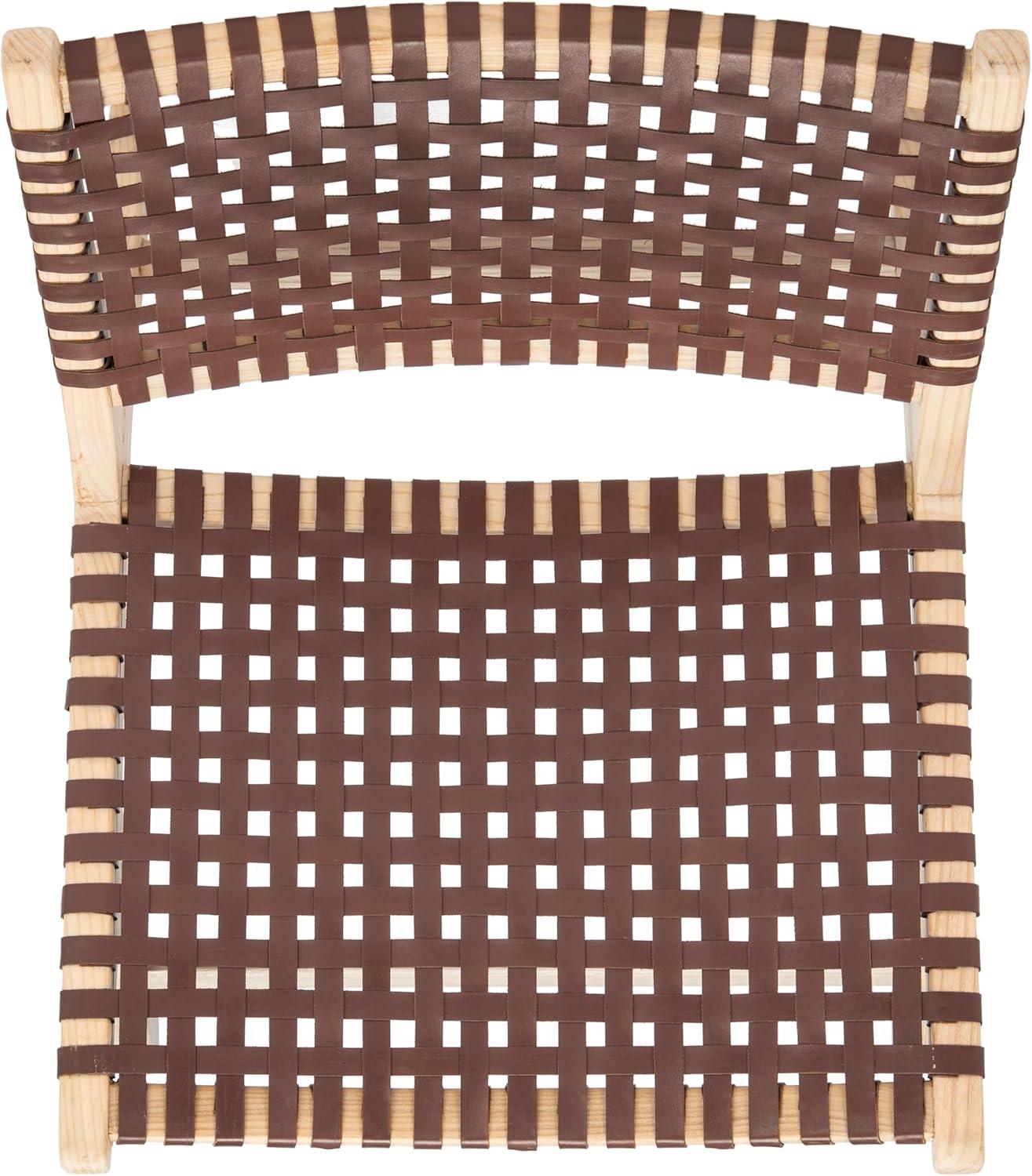 image:imageSAFAVIEH Home Collection Luna Brown amp Cognac Leather Woven Accent Chair Solid Wood Frame Contemporary Lounge Chair Fully Assembled ACH1002BCognac Natural