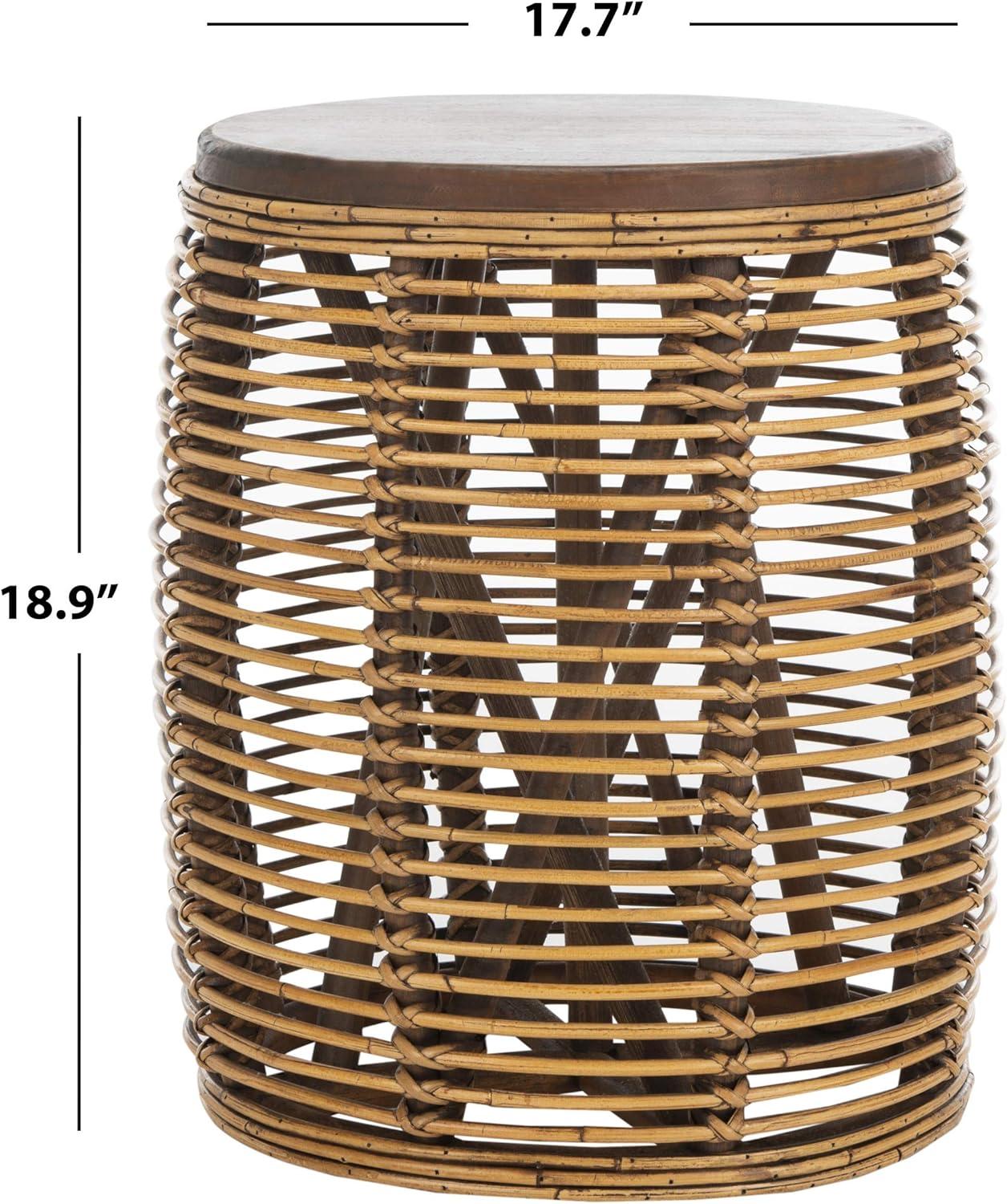 image:imageSAFAVIEH Home Collection Maui Honey Brown Wash Rattan Drum Accent Table Fully Assembled Coastal Modern Design STL6500BHoney Brown Wash