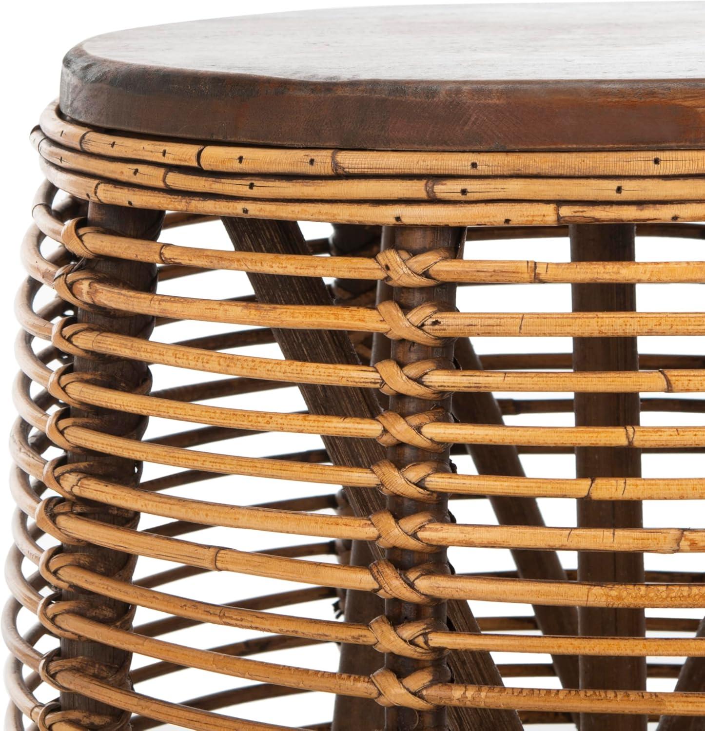 image:imageSAFAVIEH Home Collection Maui Honey Brown Wash Rattan Drum Accent Table Fully Assembled Coastal Modern Design STL6500BHoney Brown Wash