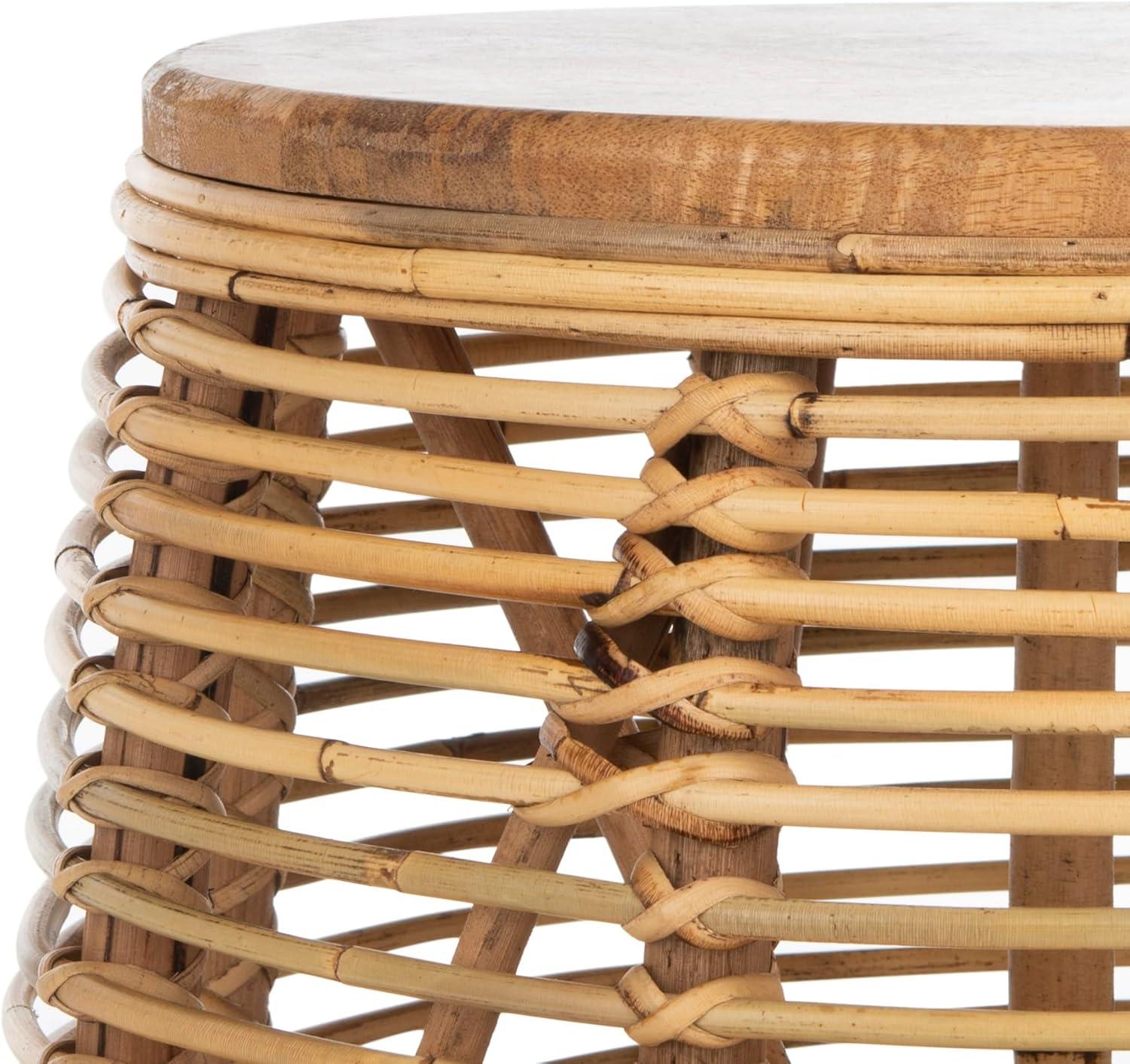 image:imageSAFAVIEH Home Collection Maui Honey Brown Wash Rattan Drum Accent Table Fully Assembled Coastal Modern Design STL6500BNatural