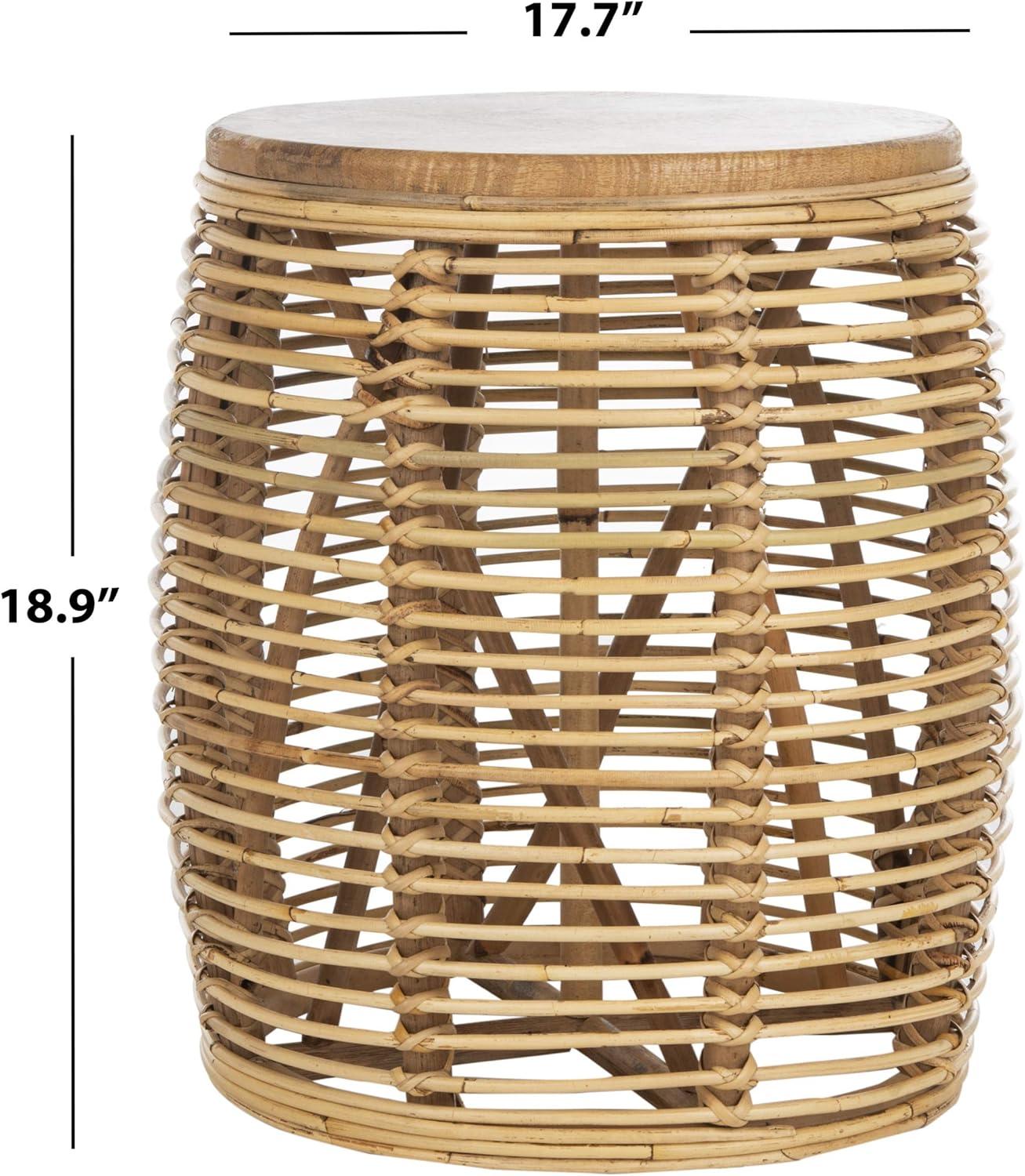 image:imageSAFAVIEH Home Collection Maui Honey Brown Wash Rattan Drum Accent Table Fully Assembled Coastal Modern Design STL6500BNatural