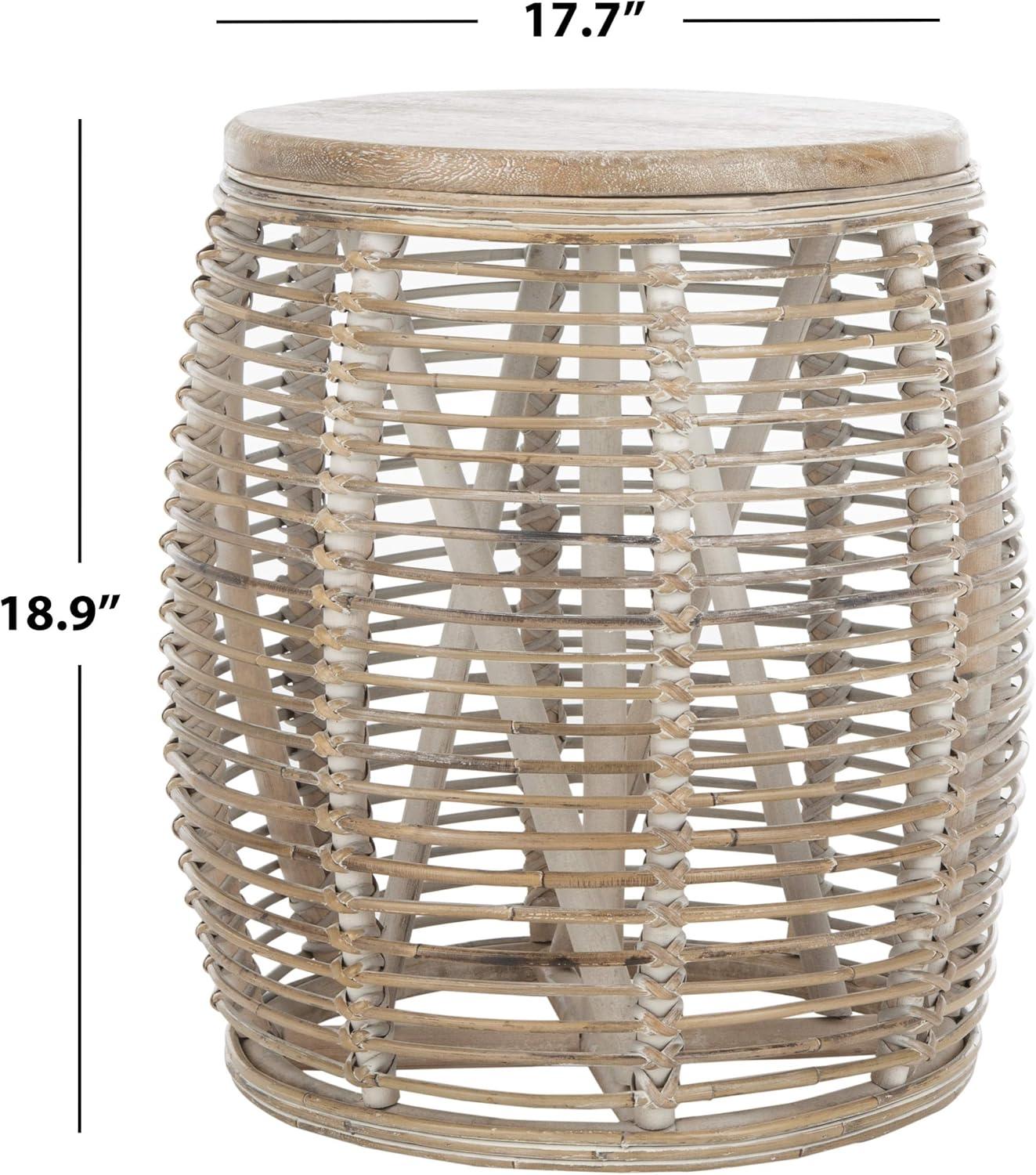 image:imageSAFAVIEH Home Collection Maui Honey Brown Wash Rattan Drum Accent Table Fully Assembled Coastal Modern Design STL6500BWhite Washed