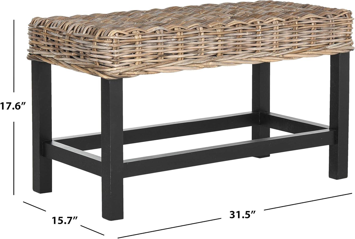 image:imageSAFAVIEH Home Collection Omari Natural Wicker Accent Bench with Mahogany Legs Casual Transitional Seating for Entryway Bedroom or Living Room Fully Assembled SEA7014A