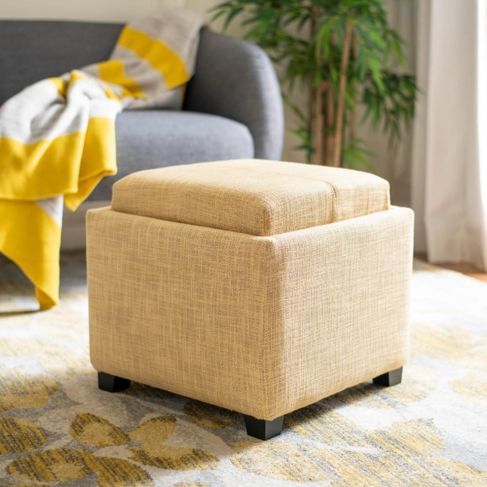 image:imageSAFAVIEH Home Collection Harrison Stone Single Tray Square Foot Rest Storage OttomanGold